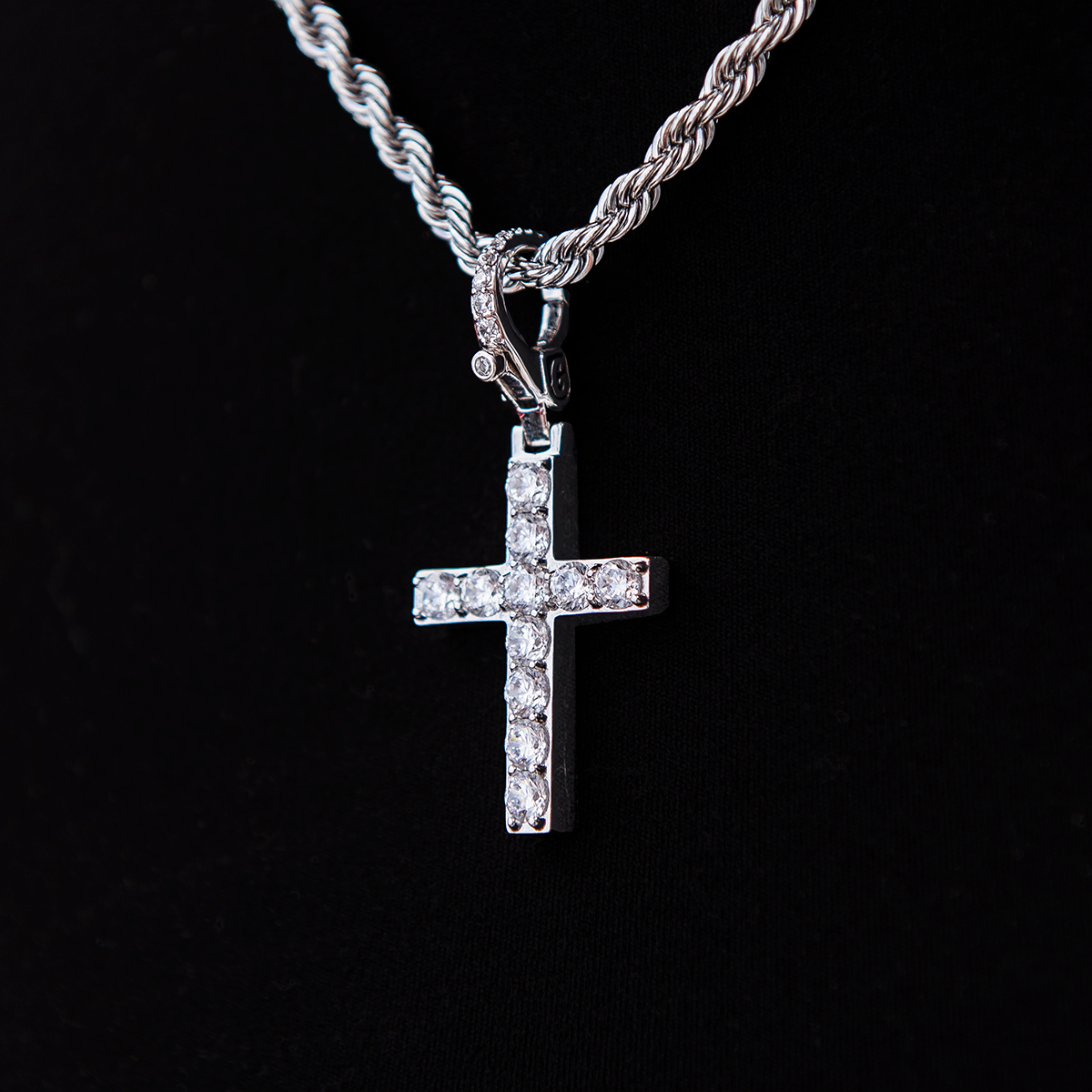 Diamond Cross Clip On Pendant in White Gold