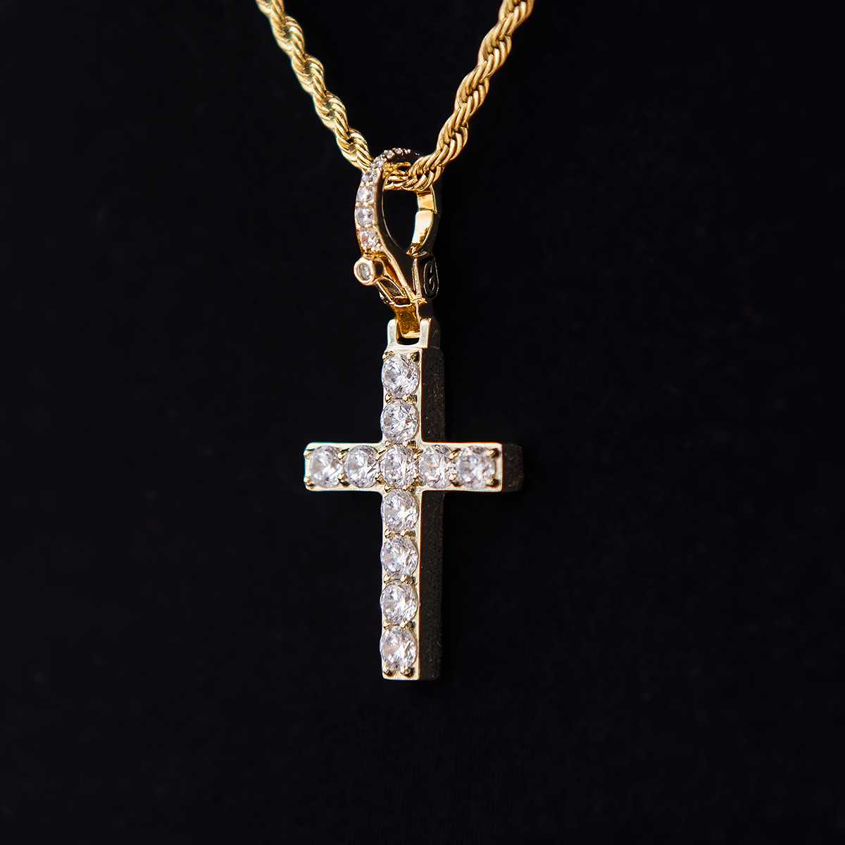 Diamond Cross Clip On Pendant in Yellow Gold