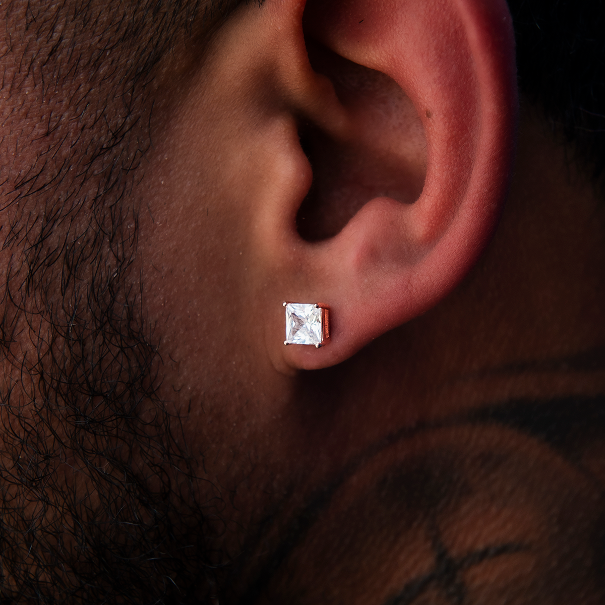5MM Square Cut Diamond Stud Earrings - Rose Gold