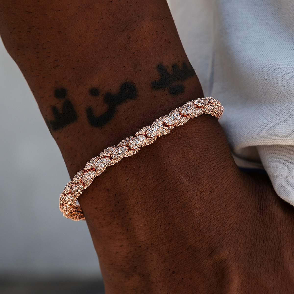 Diamond Pave Snake Link Bracelet in Rose Gold- 6mm