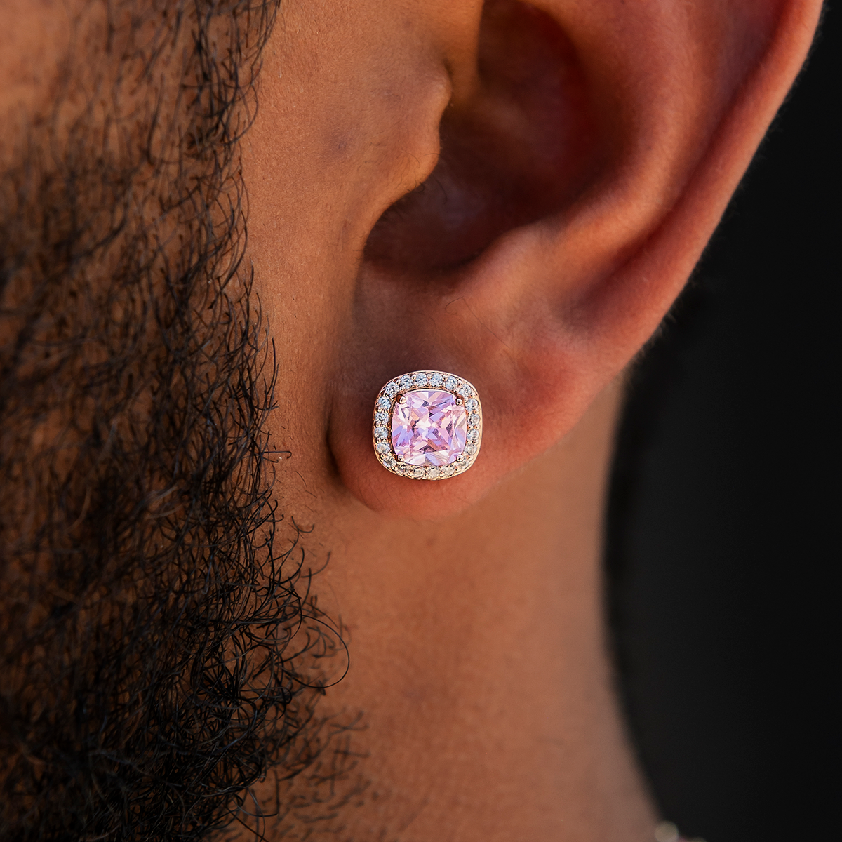 Pink Cushion Cut Stud Earrings in Rose Gold