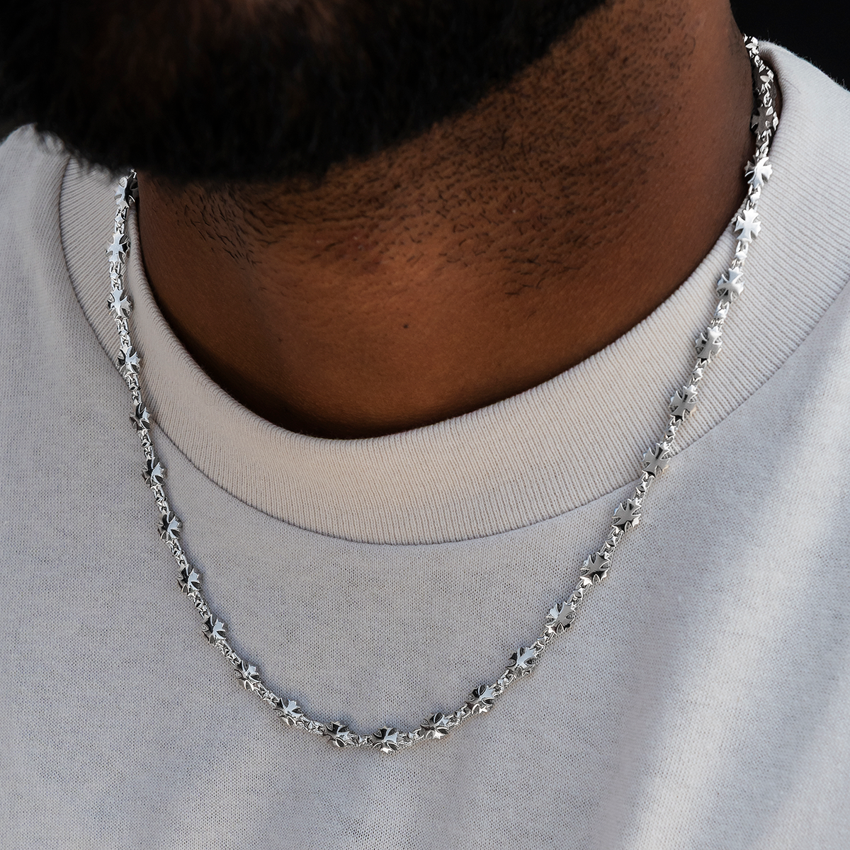 Flared Cross Chain in White Gold- 5mm