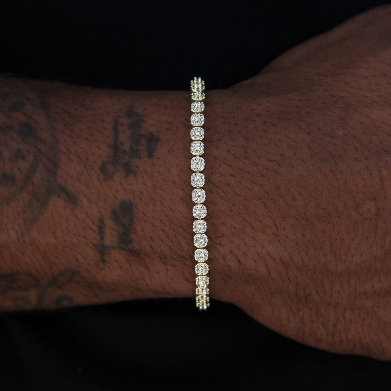 Iced Mini Clustered Tennis Bracelet in Yellow Gold