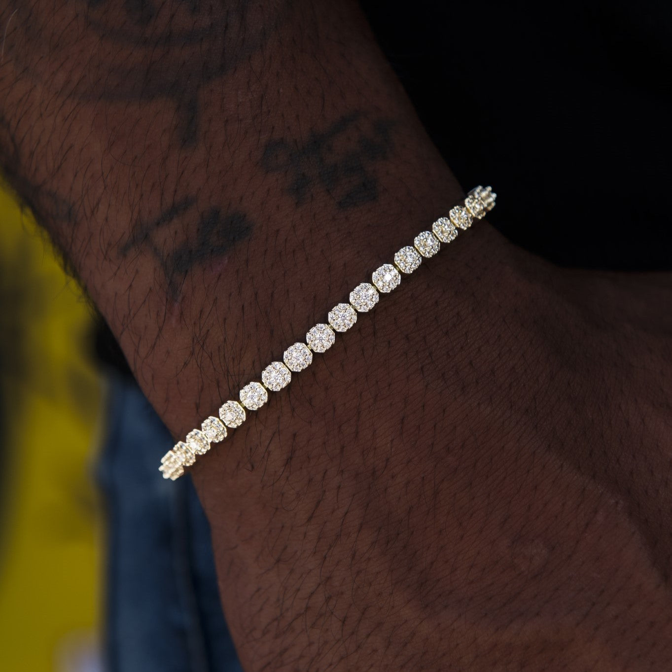 Iced Mini Clustered Tennis Bracelet in Yellow Gold