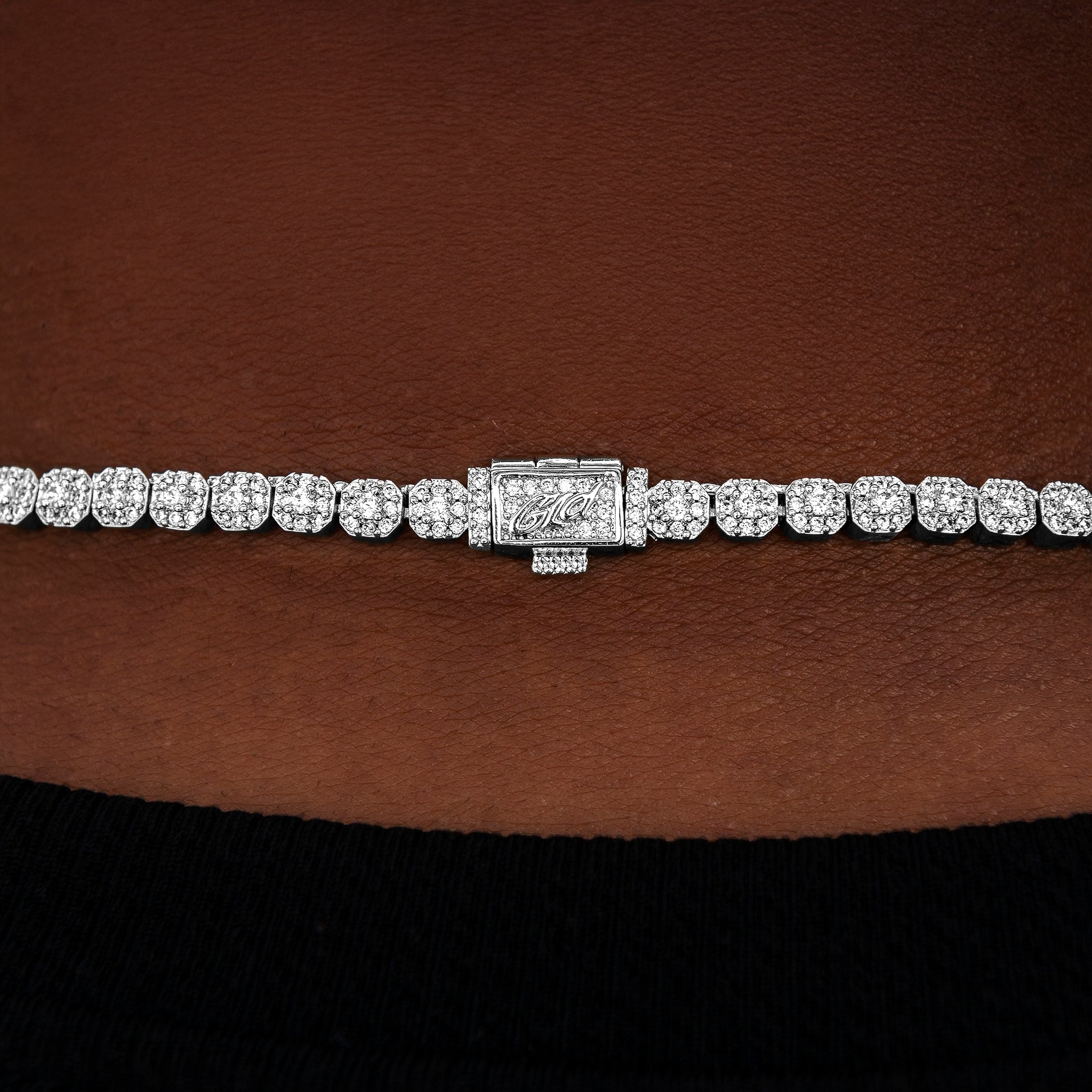 Iced Mini Clustered Tennis Chain in White Gold