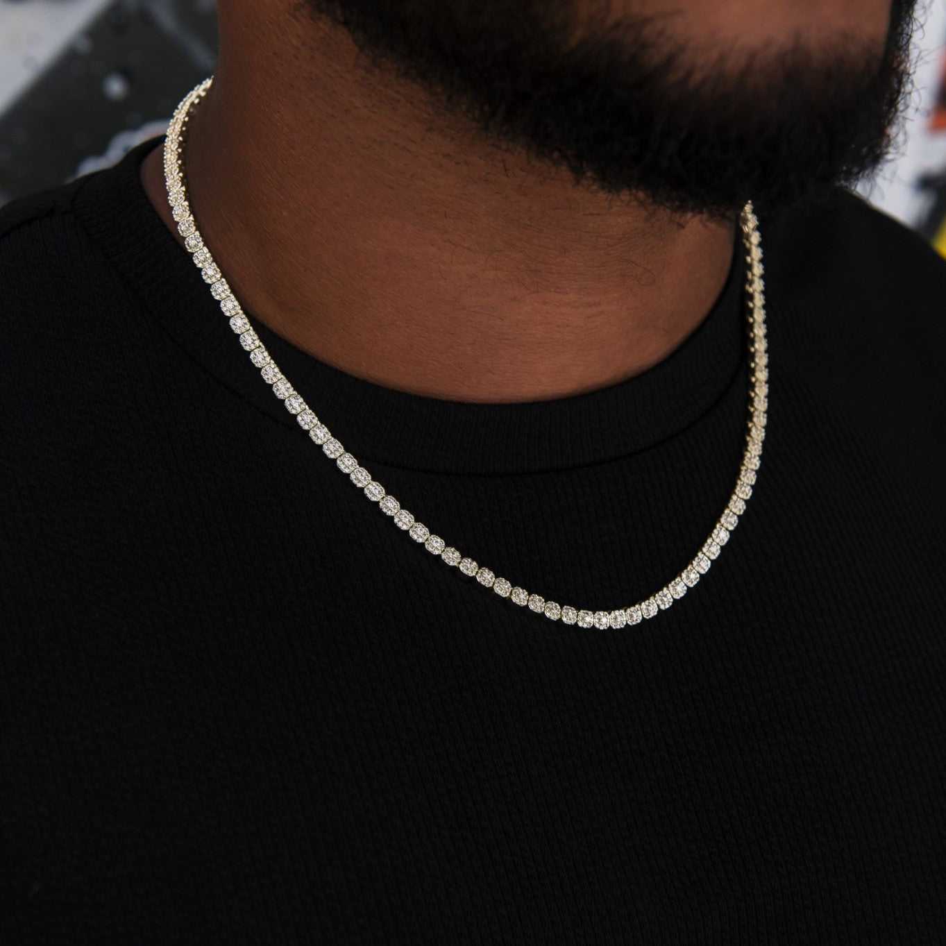 Iced Mini Clustered Tennis Chain in Yellow Gold