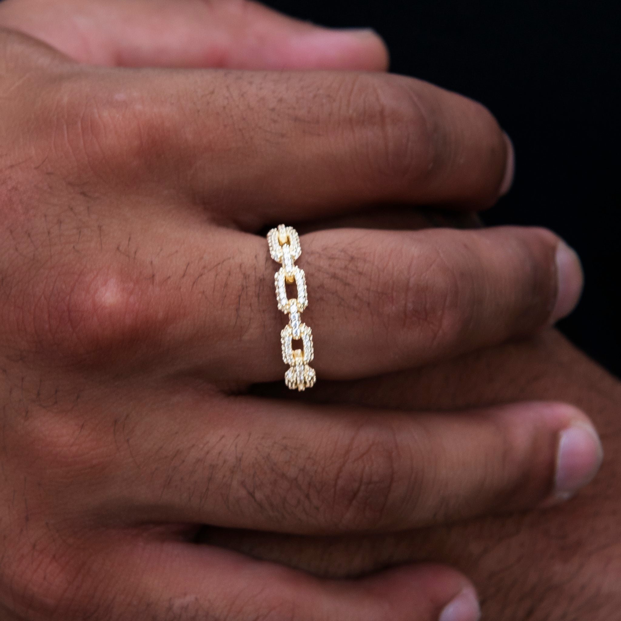 Iced Paper Clip Ring in Yellow Gold Vermeil