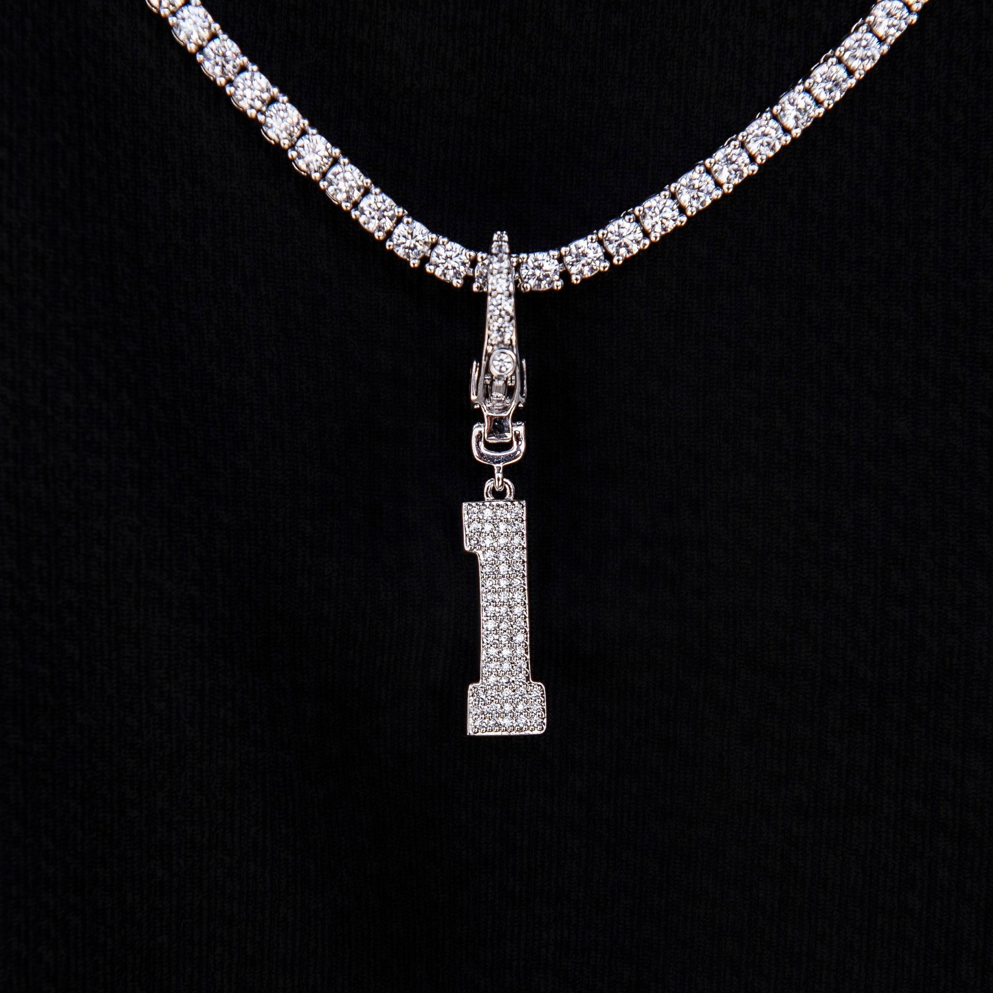 Micro Pave Number Clip On Pendants in White Gold