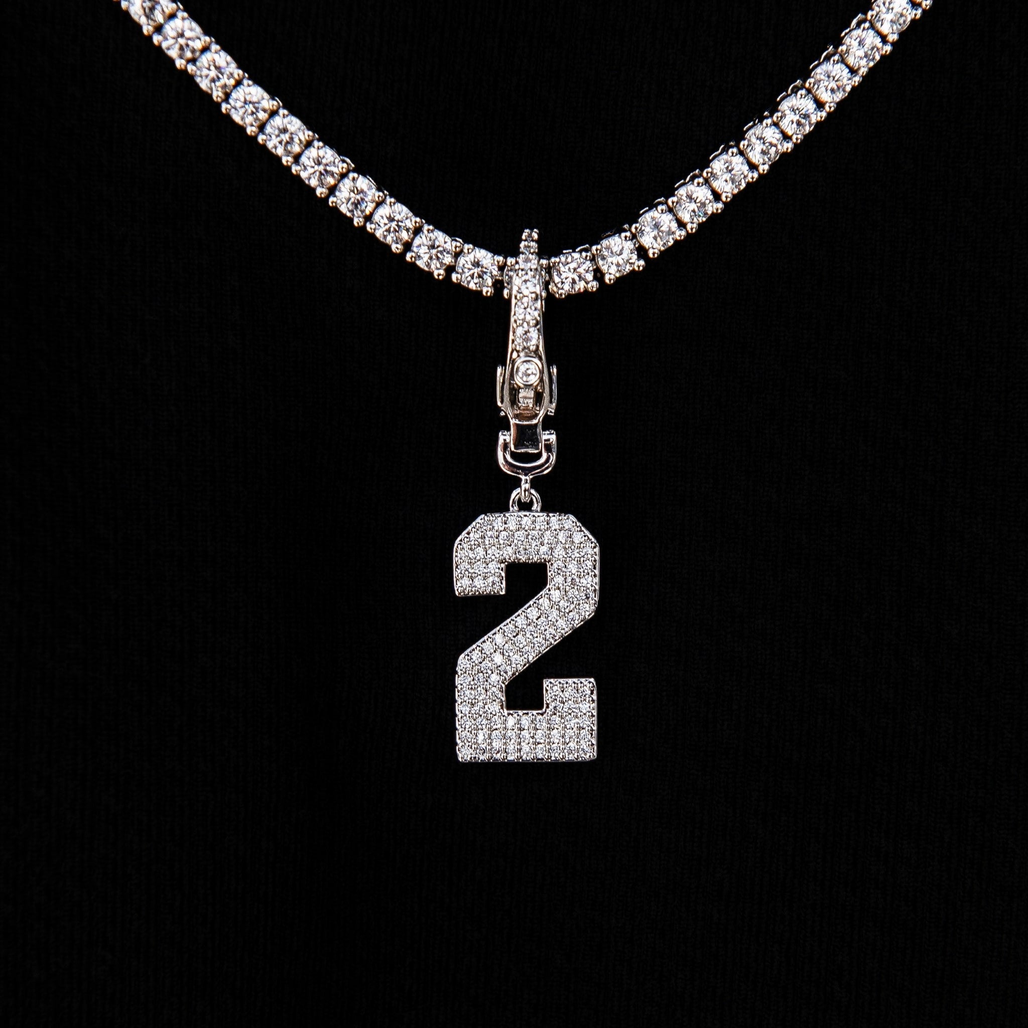 Micro Pave Number Clip On Pendants in White Gold