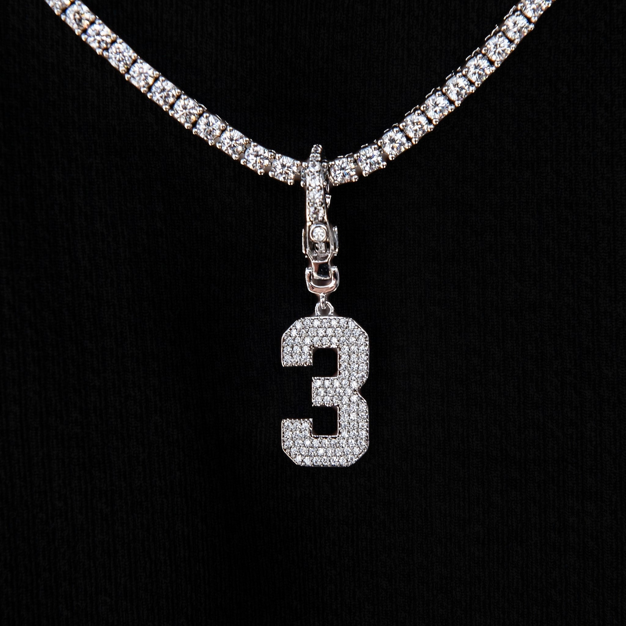 Micro Pave Number Clip On Pendants in White Gold