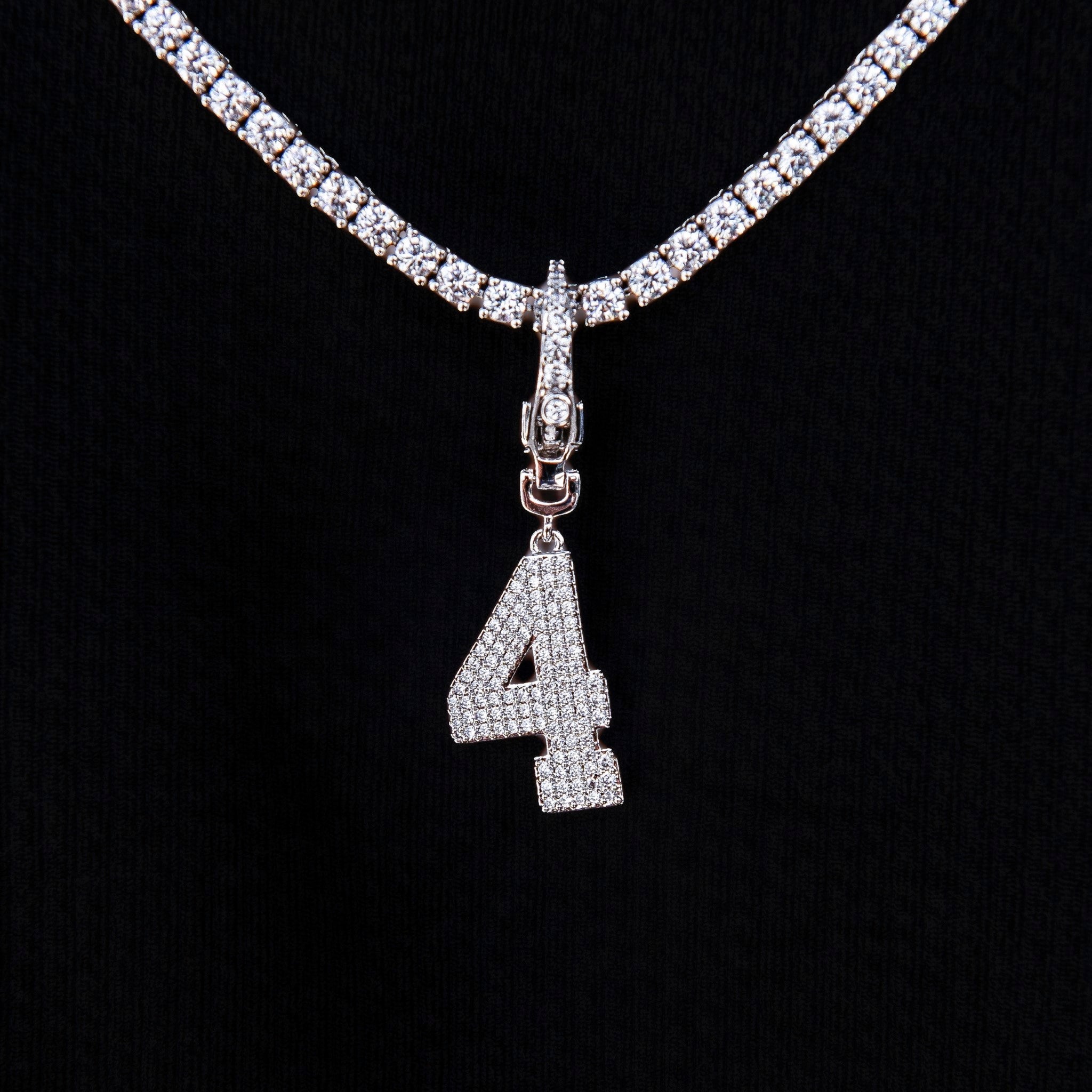 Micro Pave Number Clip On Pendants in White Gold