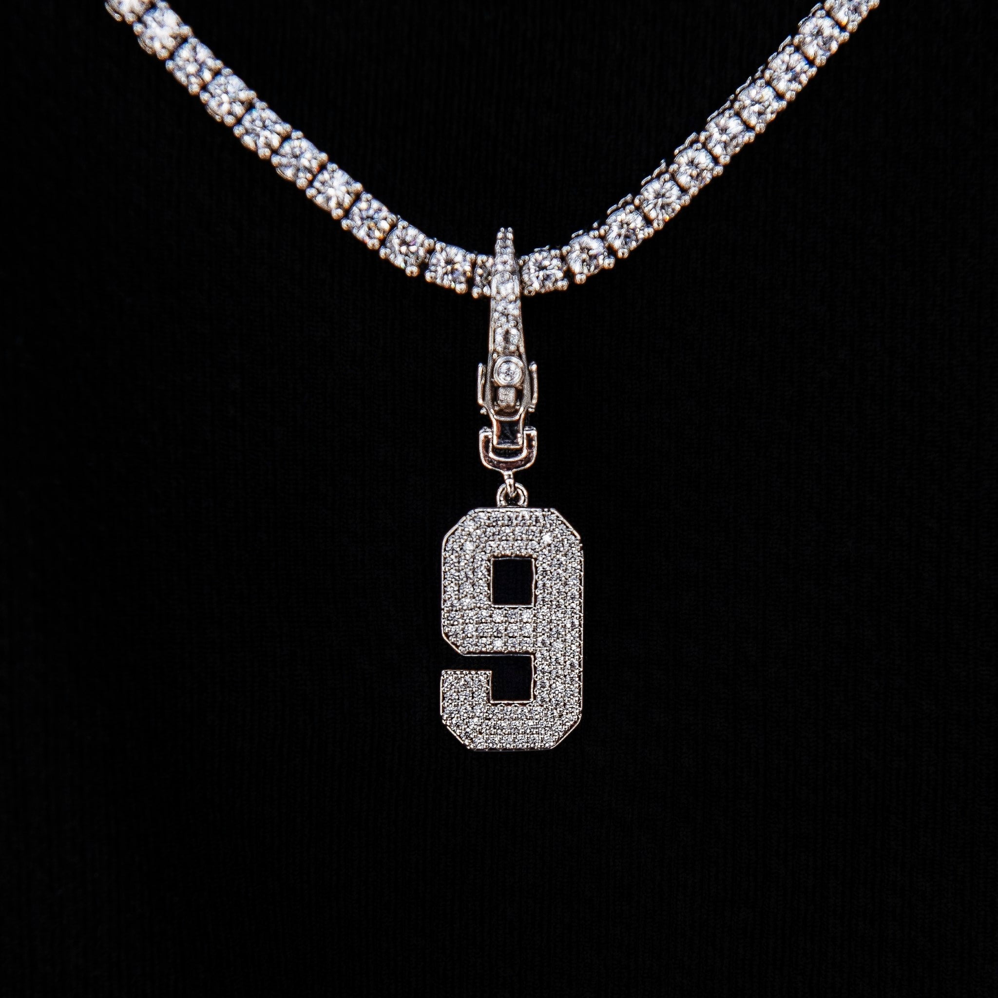 Micro Pave Number Clip On Pendants in White Gold