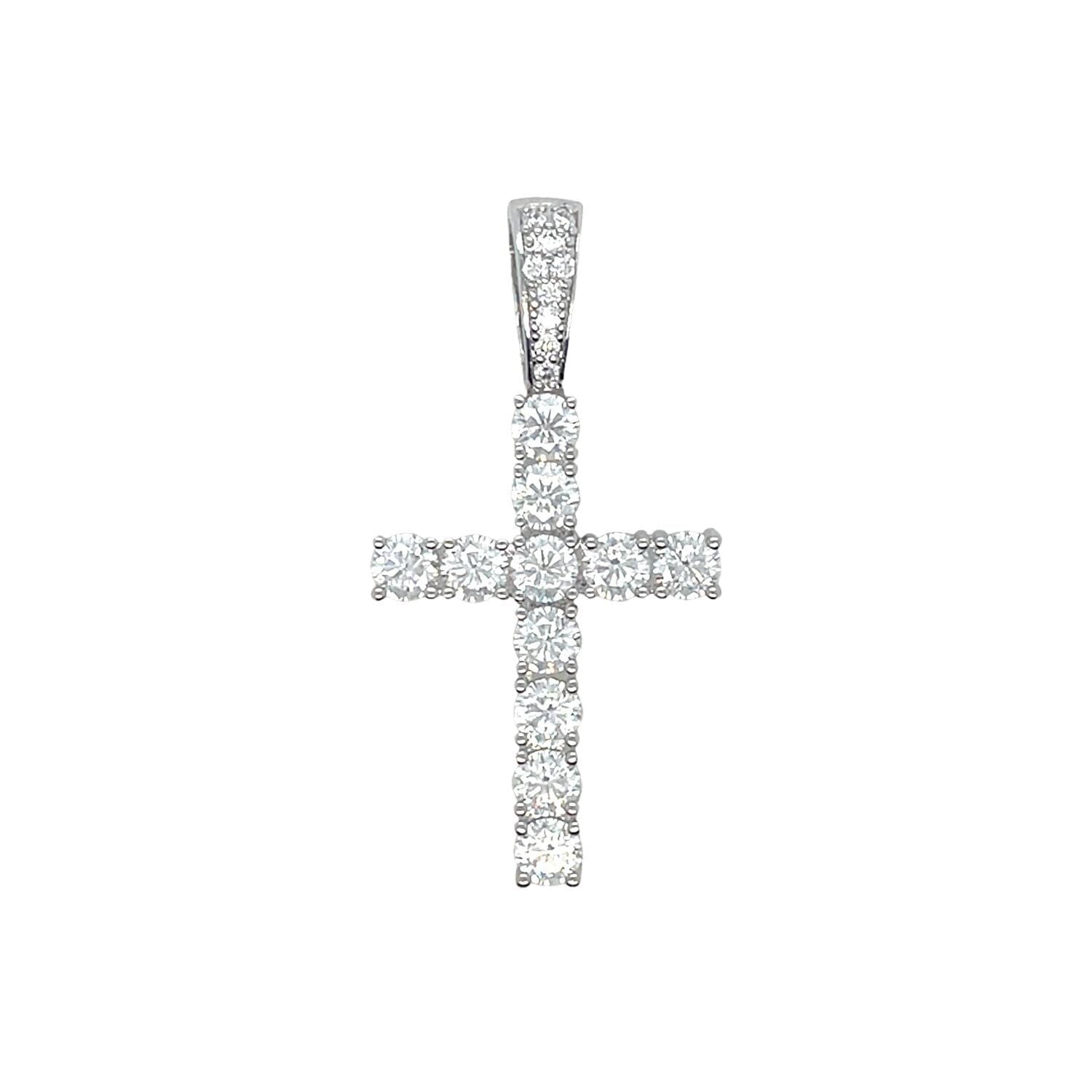 Men's Moissanite Diamond Cross Pendant in White Gold Vermeil