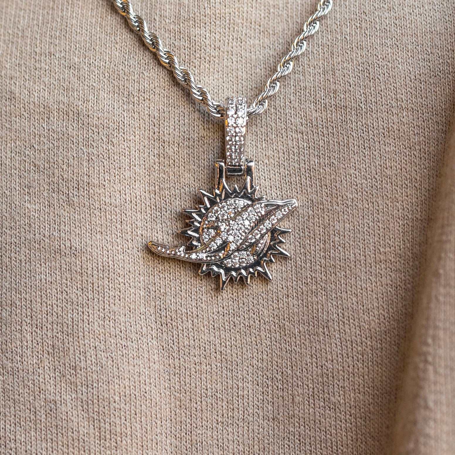 Miami Dolphins Official NFL Micro Logo Pendant - White Gold