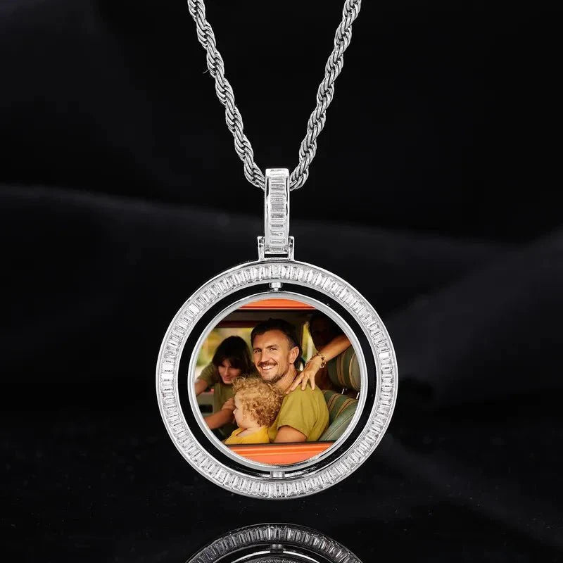 3D Double-Sided Rotated T-Shaped Diamond Round Pendant - 42mm