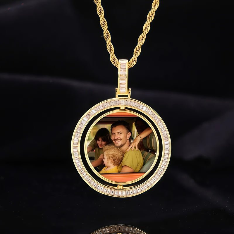 3D Double-Sided Rotated T-Shaped Diamond Round Pendant - 42mm