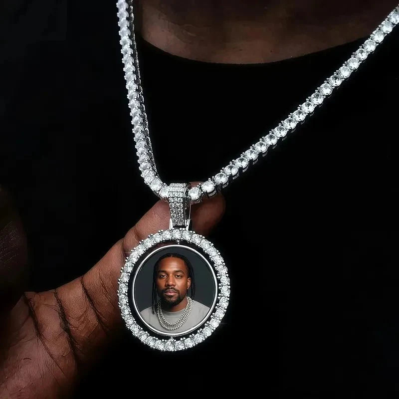 3d spinning custom picture pendant for men – 42mm two-faced design