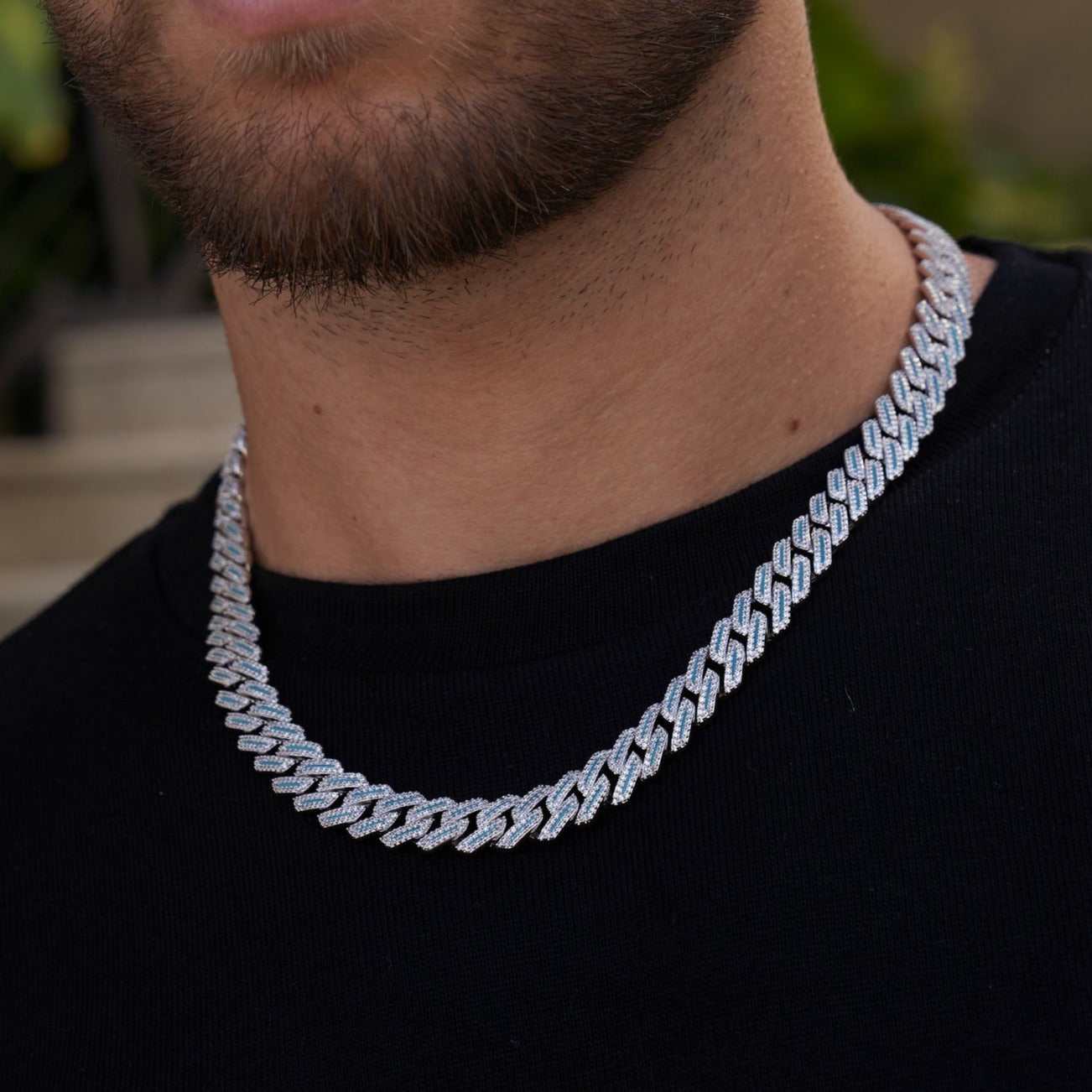 Luminous Diamond Prong Cuban Necklace in White Gold - 12MM