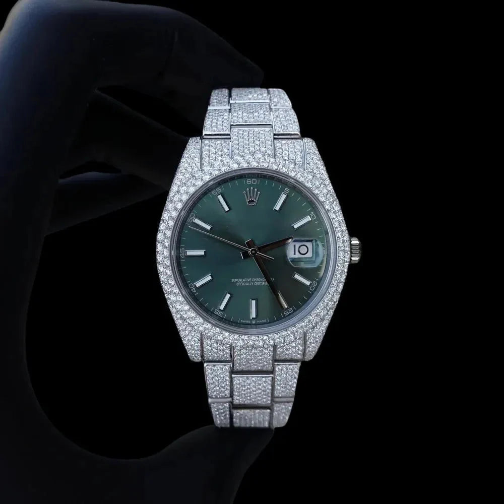 42MM Fully Iced Green Watch Era®316 In White Gold
