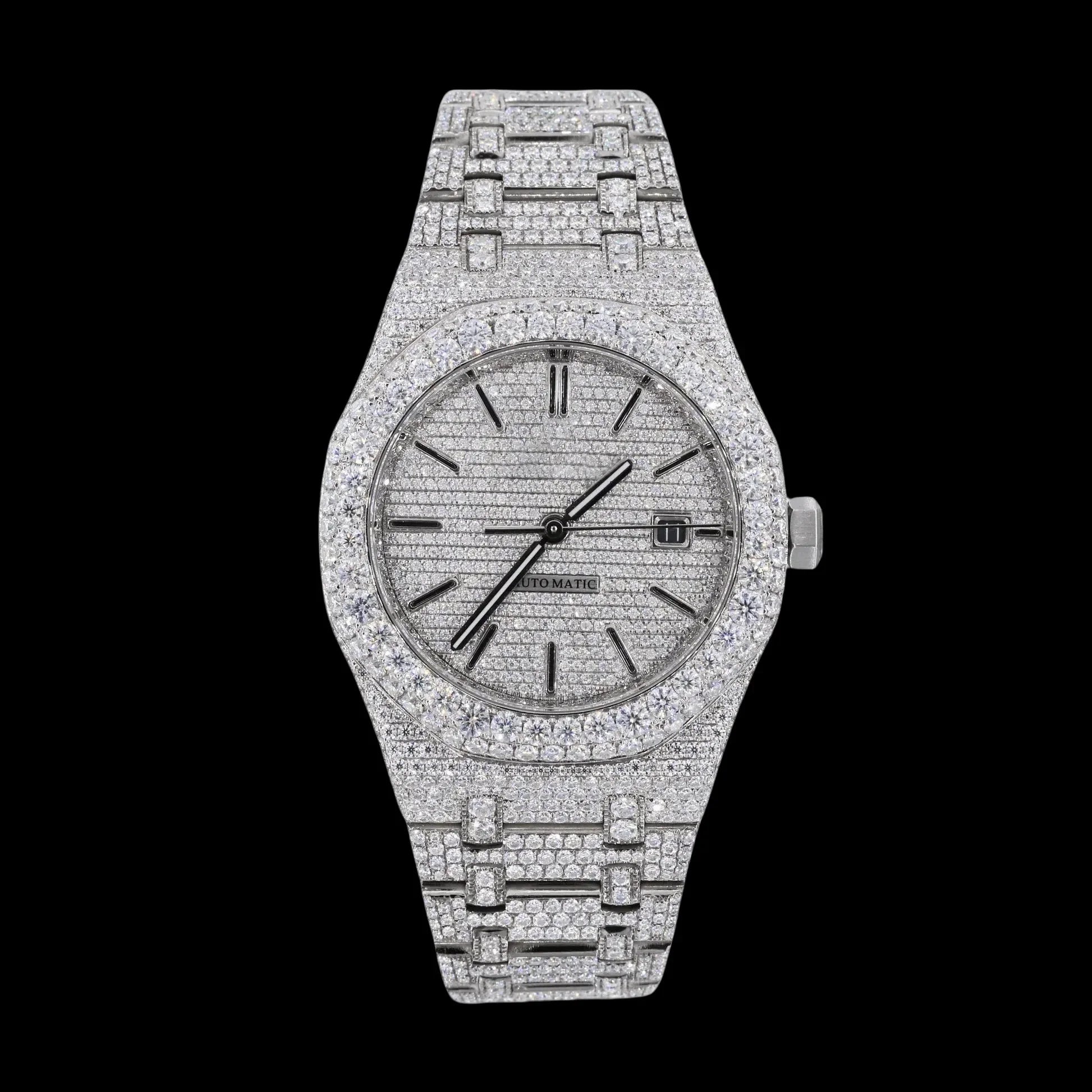 42MM Fully Iced Out Watch In White Era® Gold 316