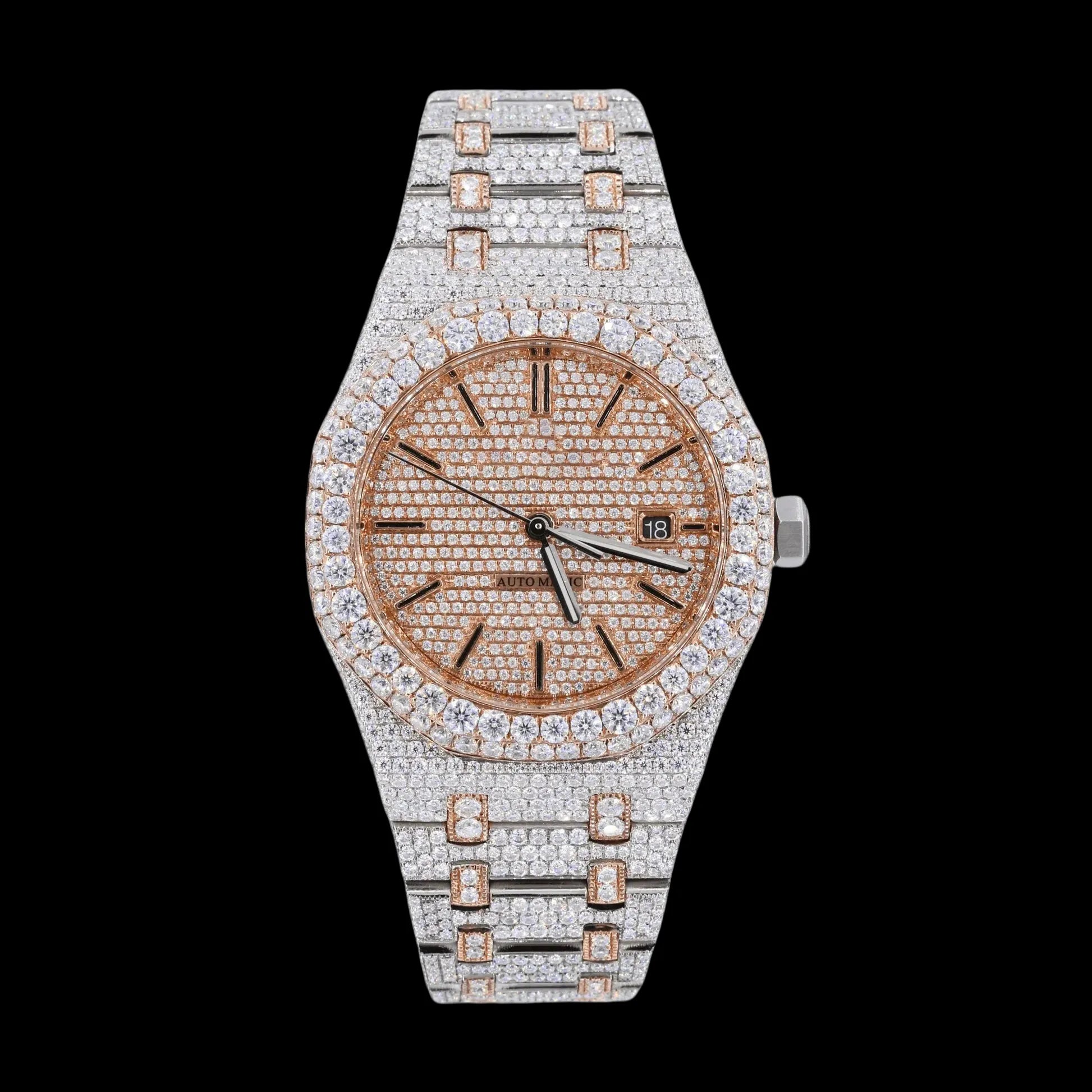 42MM Fully Iced Out Watch in Rose Gold Two Tone Era® 316