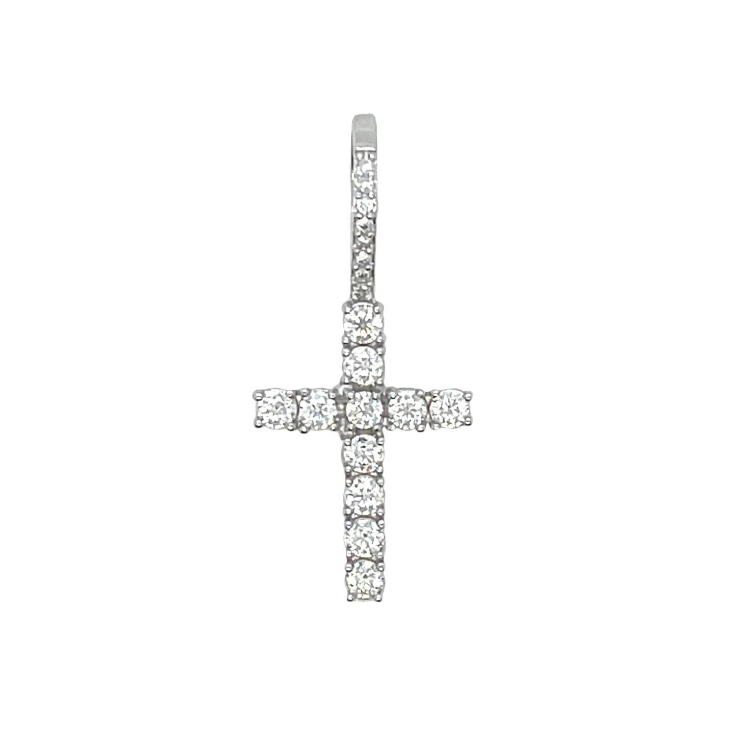 Men's Moissanite Diamond Cross Micro Pendant in White Gold Vermeil