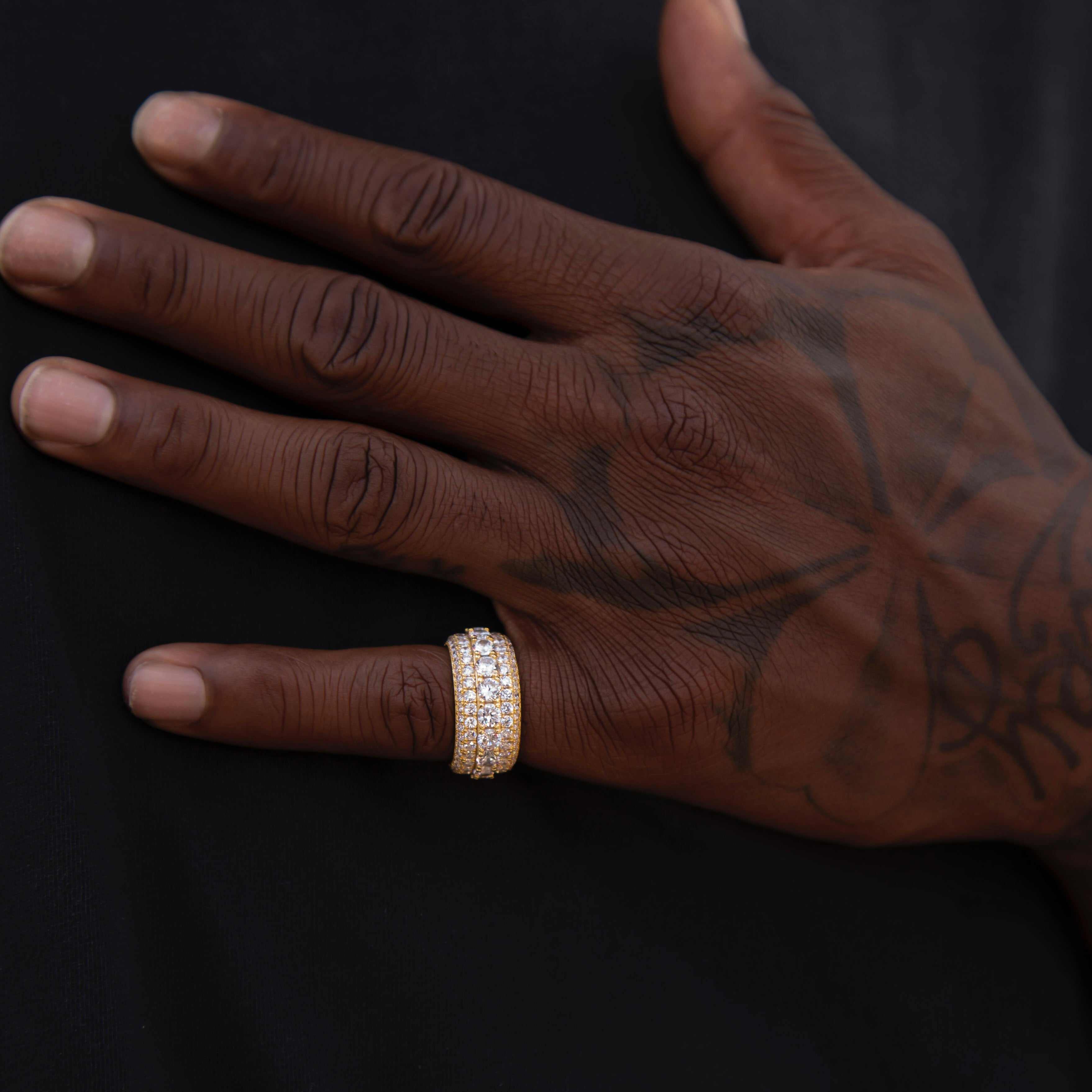 Men's 5 Layer Moissanite Diamond Band Ring in Yellow Gold Vermeil