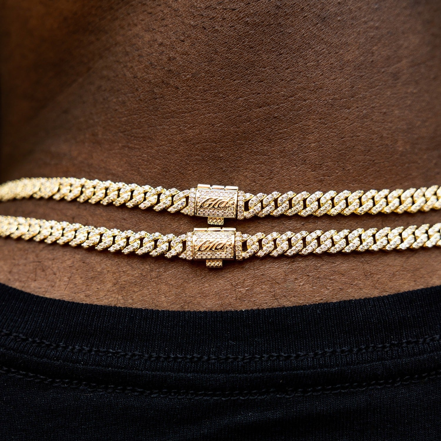 Men's 6MM Micro Diamond Prong Moissanite Cuban Chain Necklace in Yellow Gold Vermeil