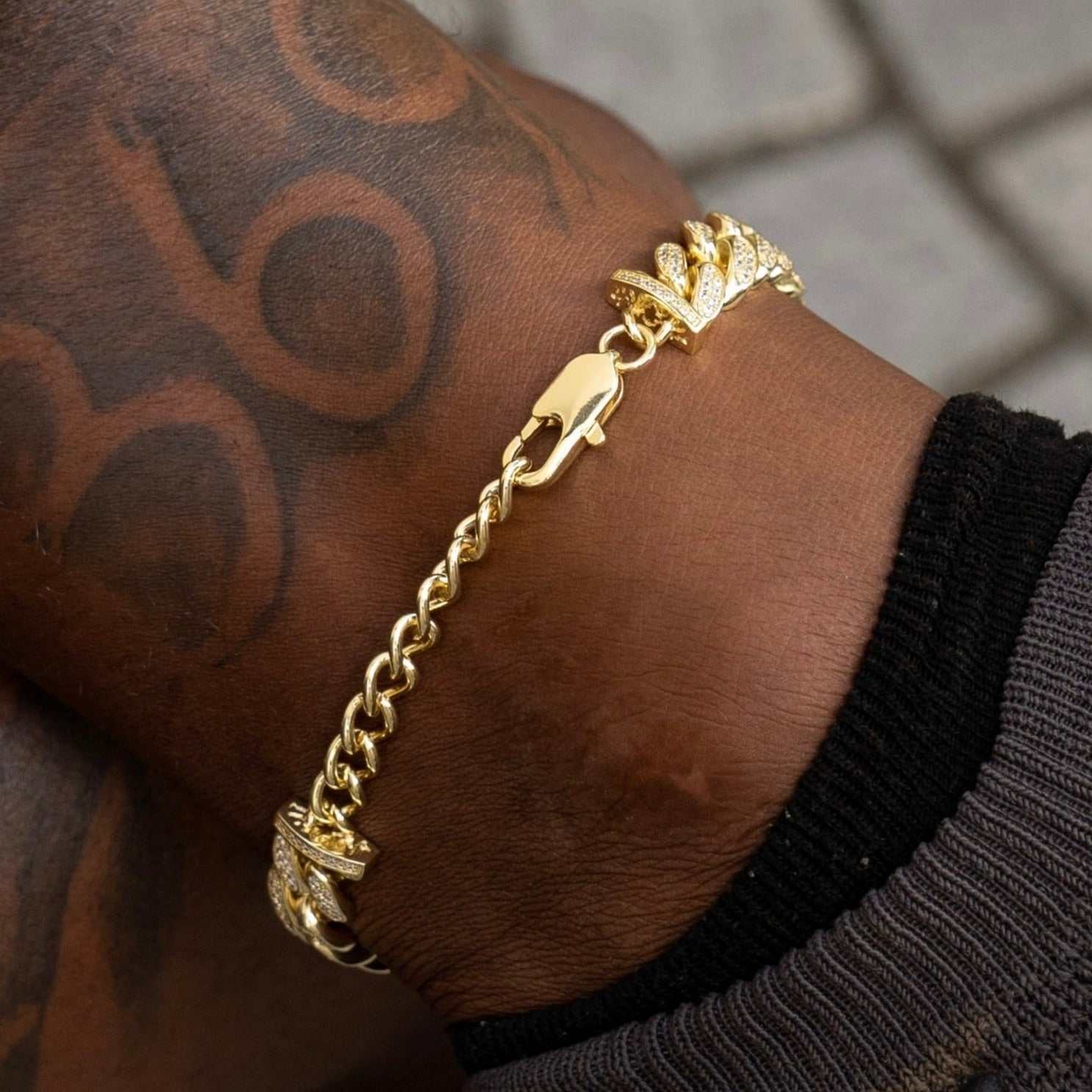 12MM Diamond Cuban Anklet - Yellow Gold