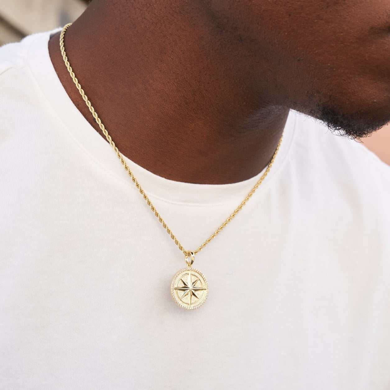 Compass Coin Pendant in Yellow Gold