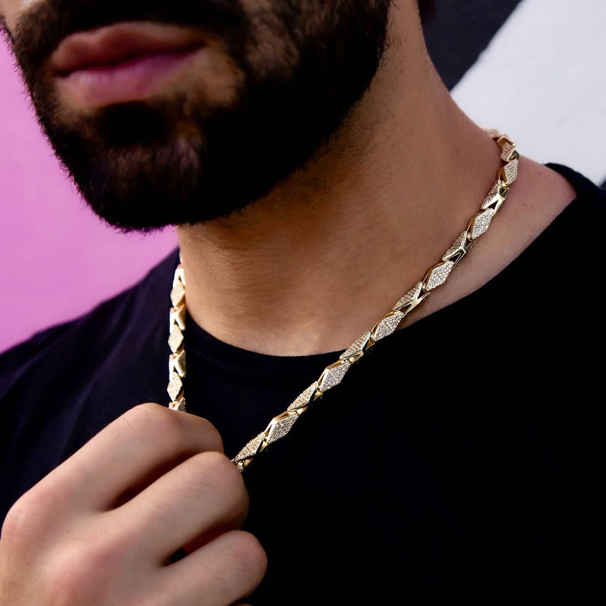 Iced Triangle Chain in Yellow Gold