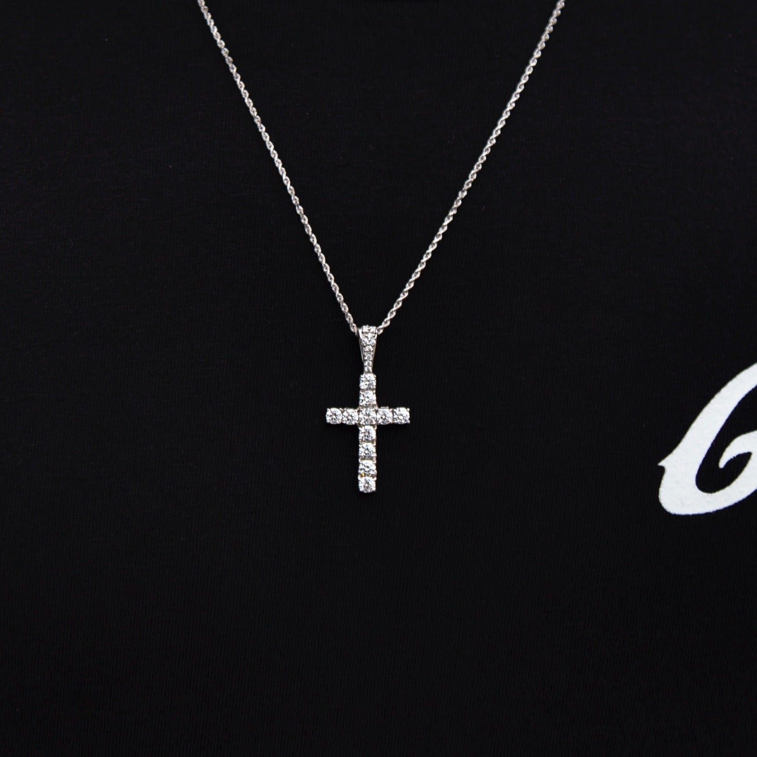 Micro Diamond Cross Pendant in White Gold