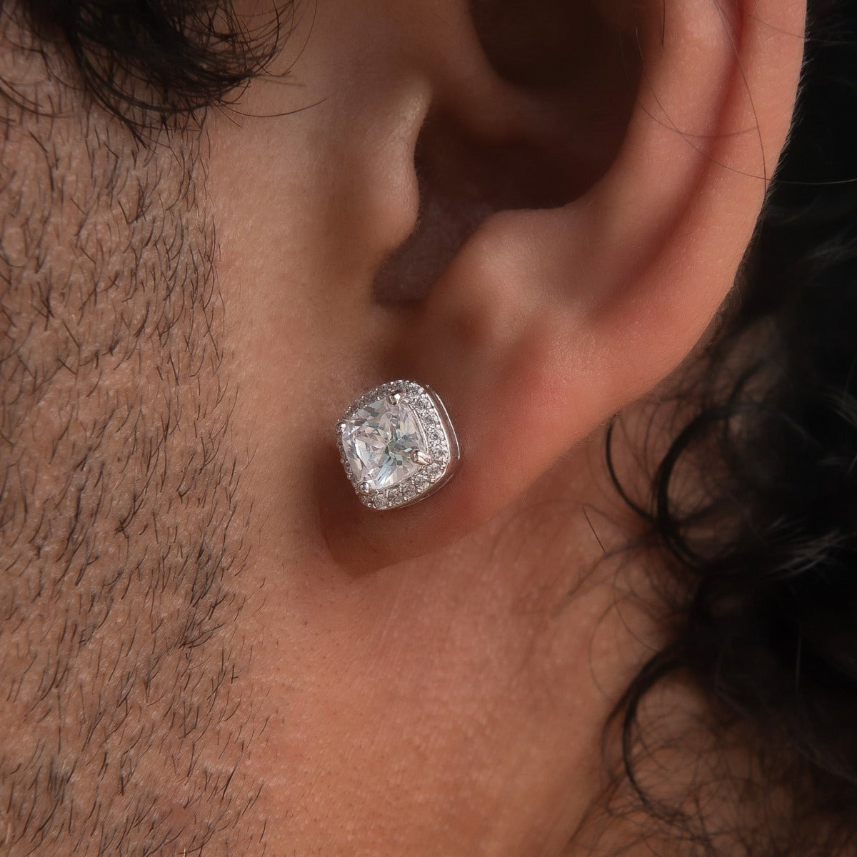 Cushion Cut Earrings in White Gold
