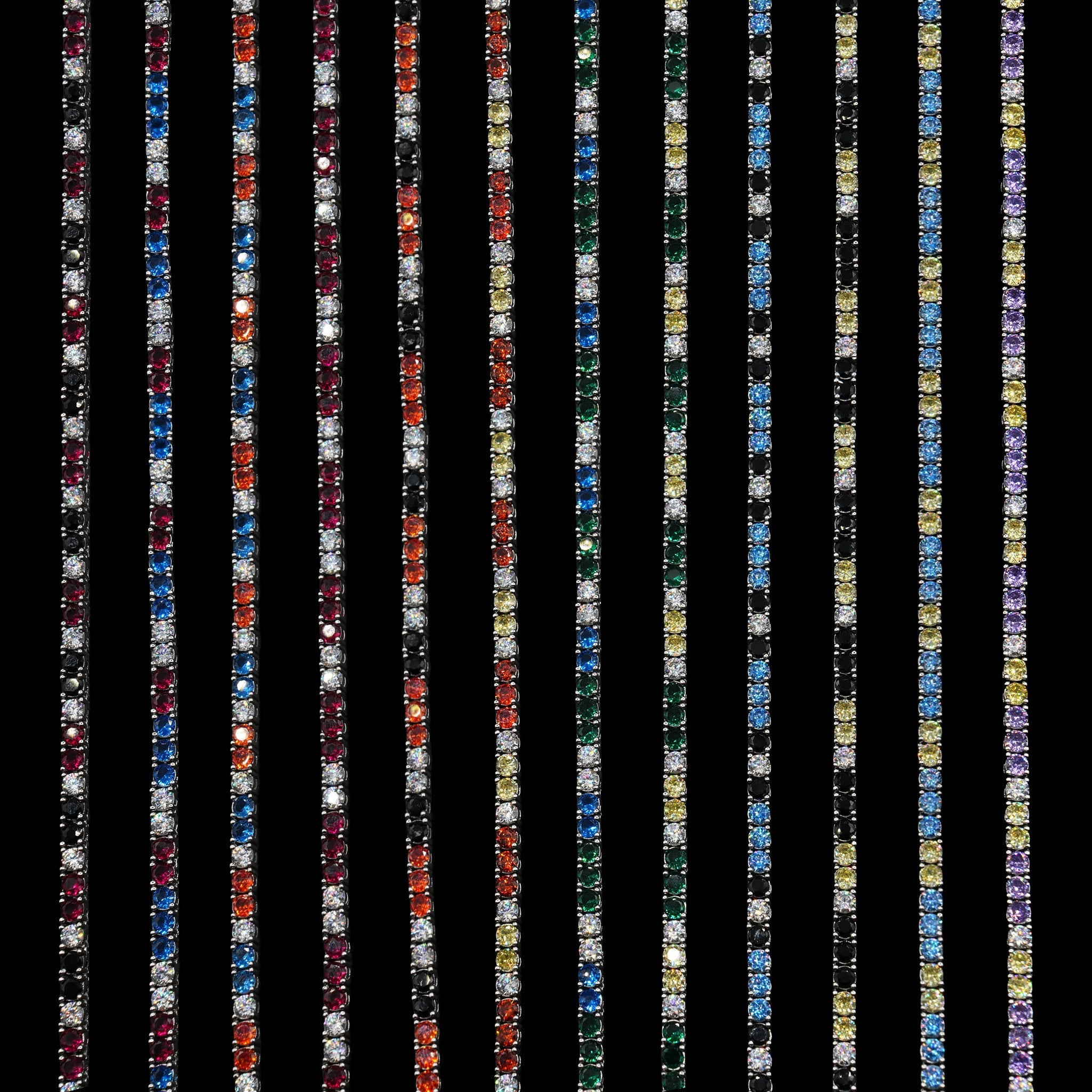 3MM Diamond Colored Tennis Chains in White Gold- All Colors