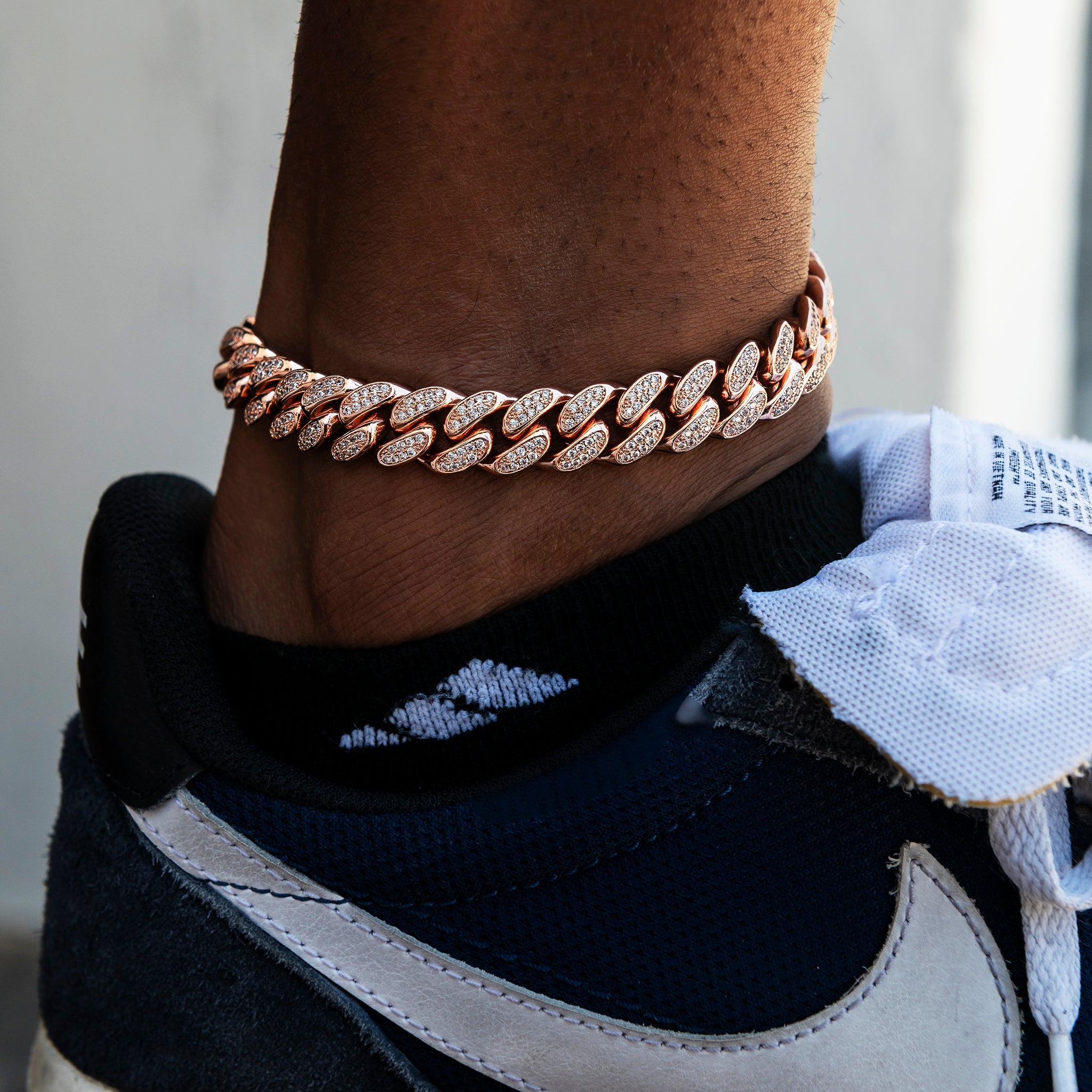 12MM Diamond Cuban Anklet in Rose Gold