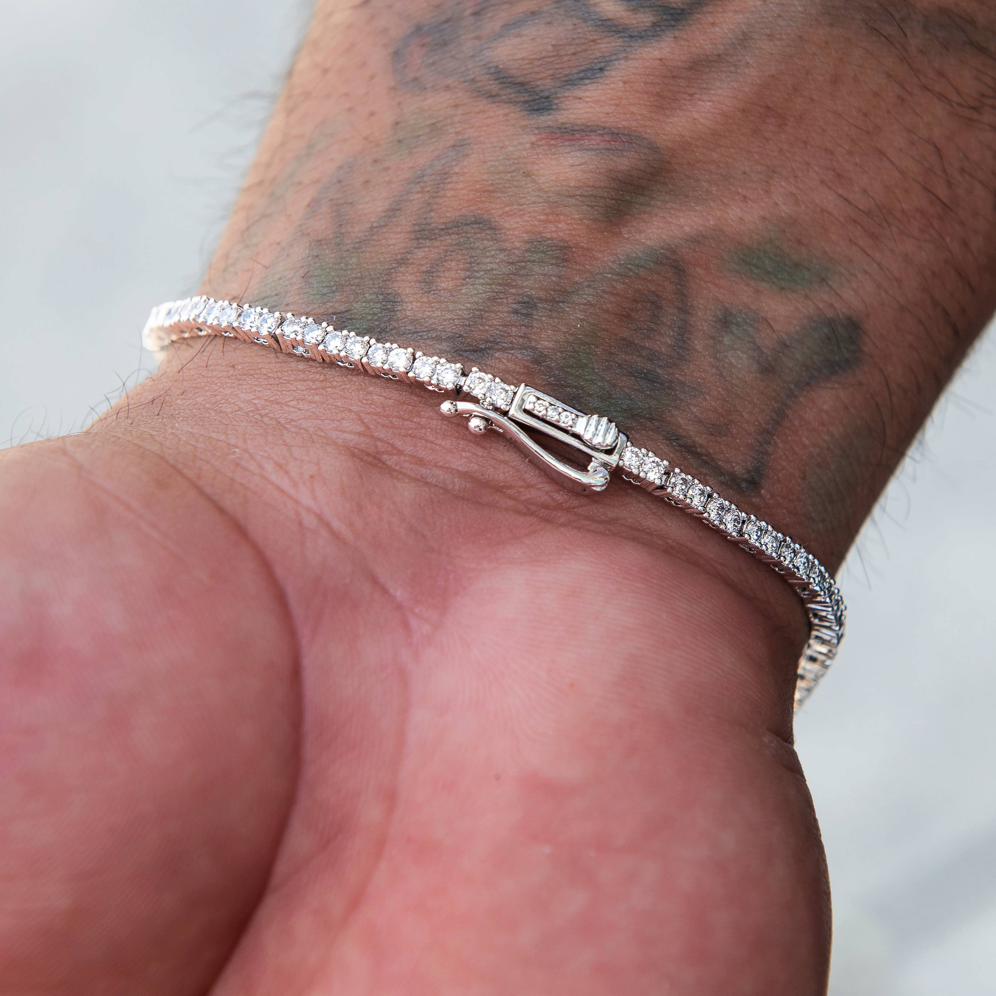 2MM Emerald Iced Rock Diamond Tennis Bracelet in White Gold