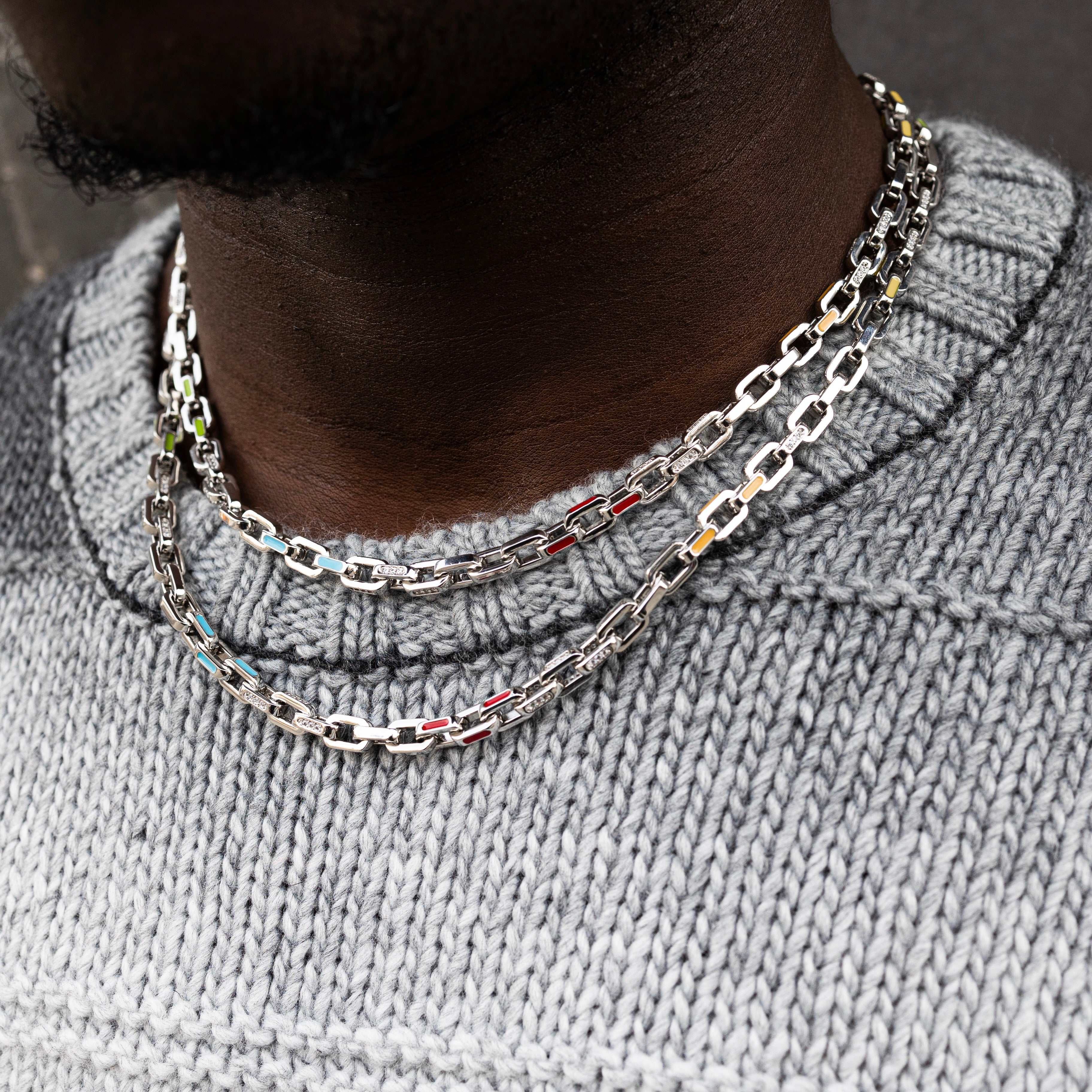 Enamel Box Chain - White Gold