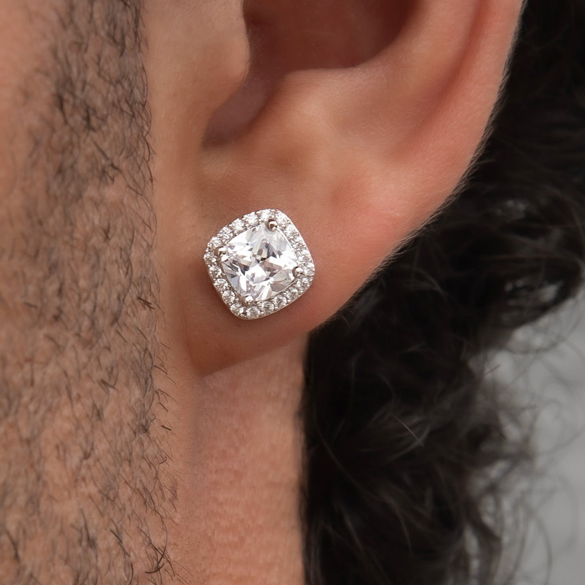 Cushion Cut Earrings in White Gold