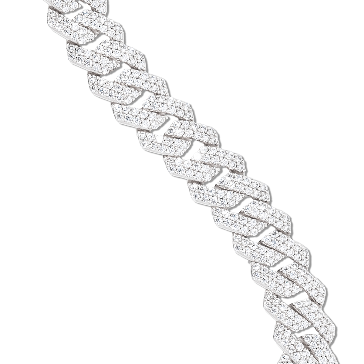 Men's Moissanite Diamond Prong Cuban Chain in White Gold Vermeil - 12mm