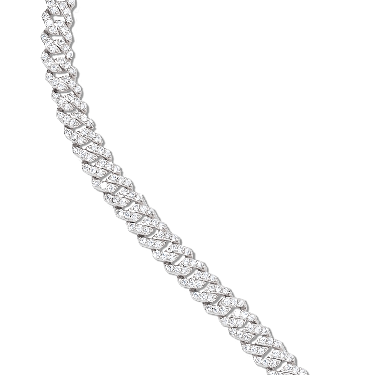 Micro Diamond Prong Cuban Necklace in White Gold - 6mm