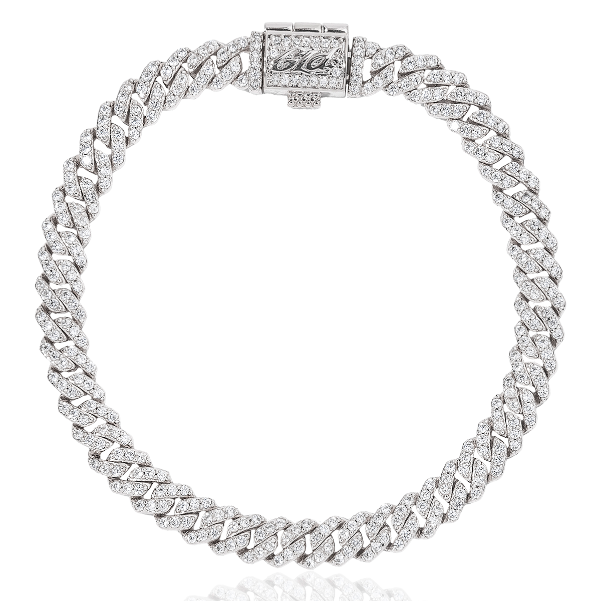 Micro Diamond Prong Cuban Bracelet in White Gold - 6mm