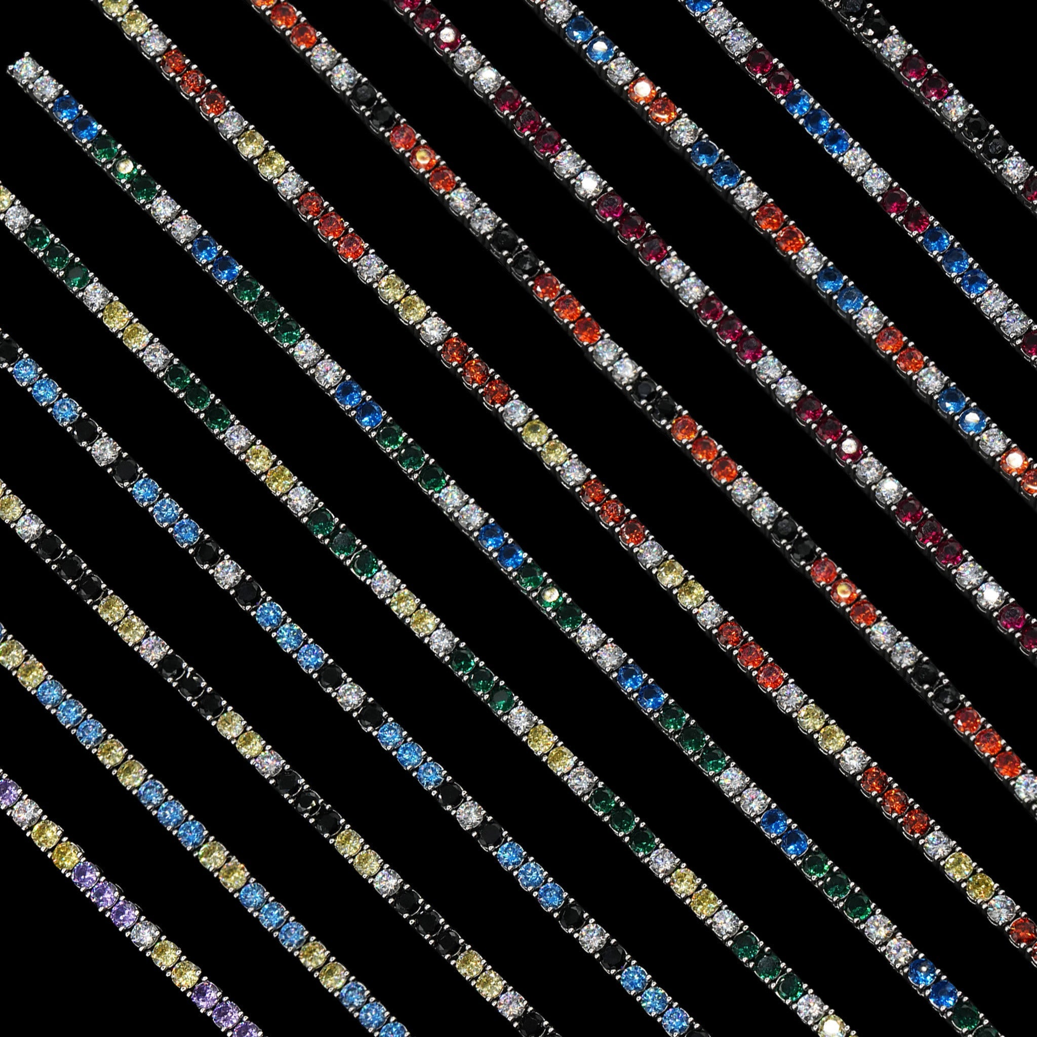 3MM Diamond Colored Tennis Chains in White Gold- All Colors