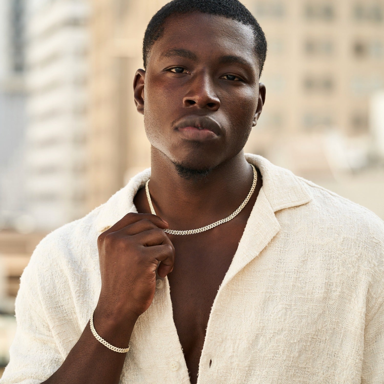 Micro Diamond Prong Cuban Bracelet in Yellow Gold - 6mm