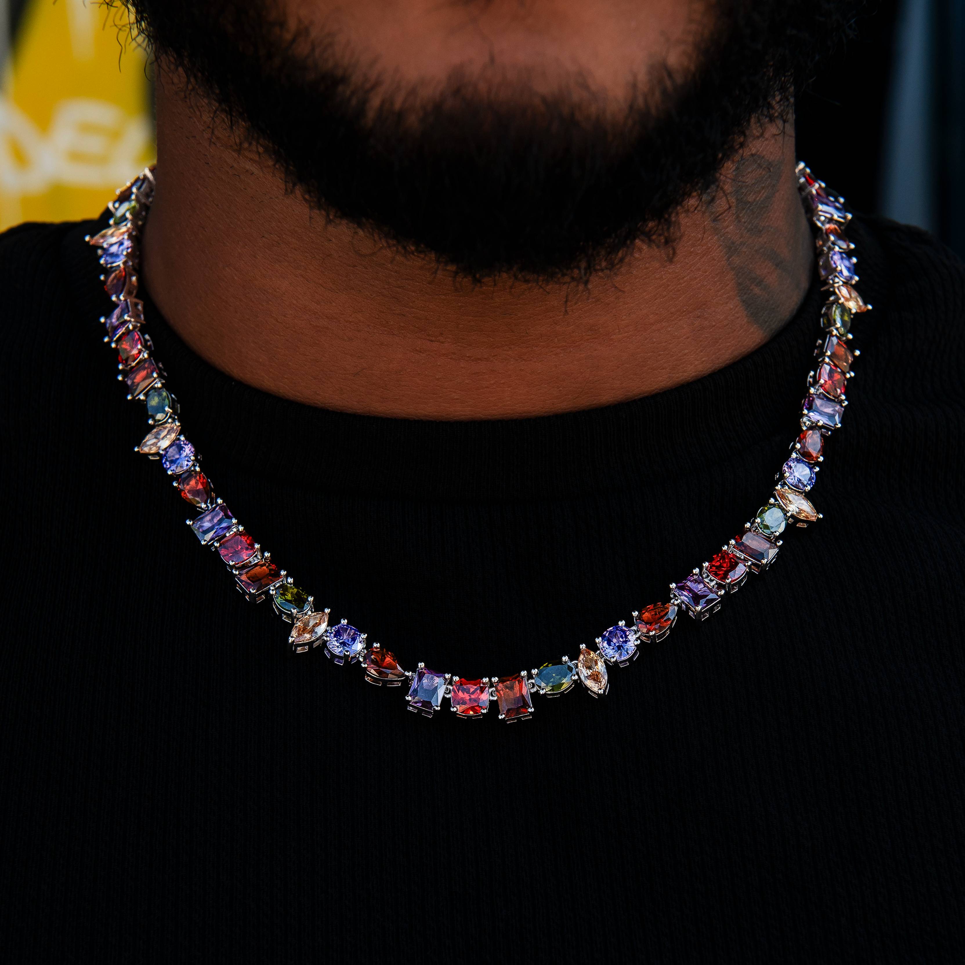 Floating Orange Mulicolor Stone Necklace in White Gold