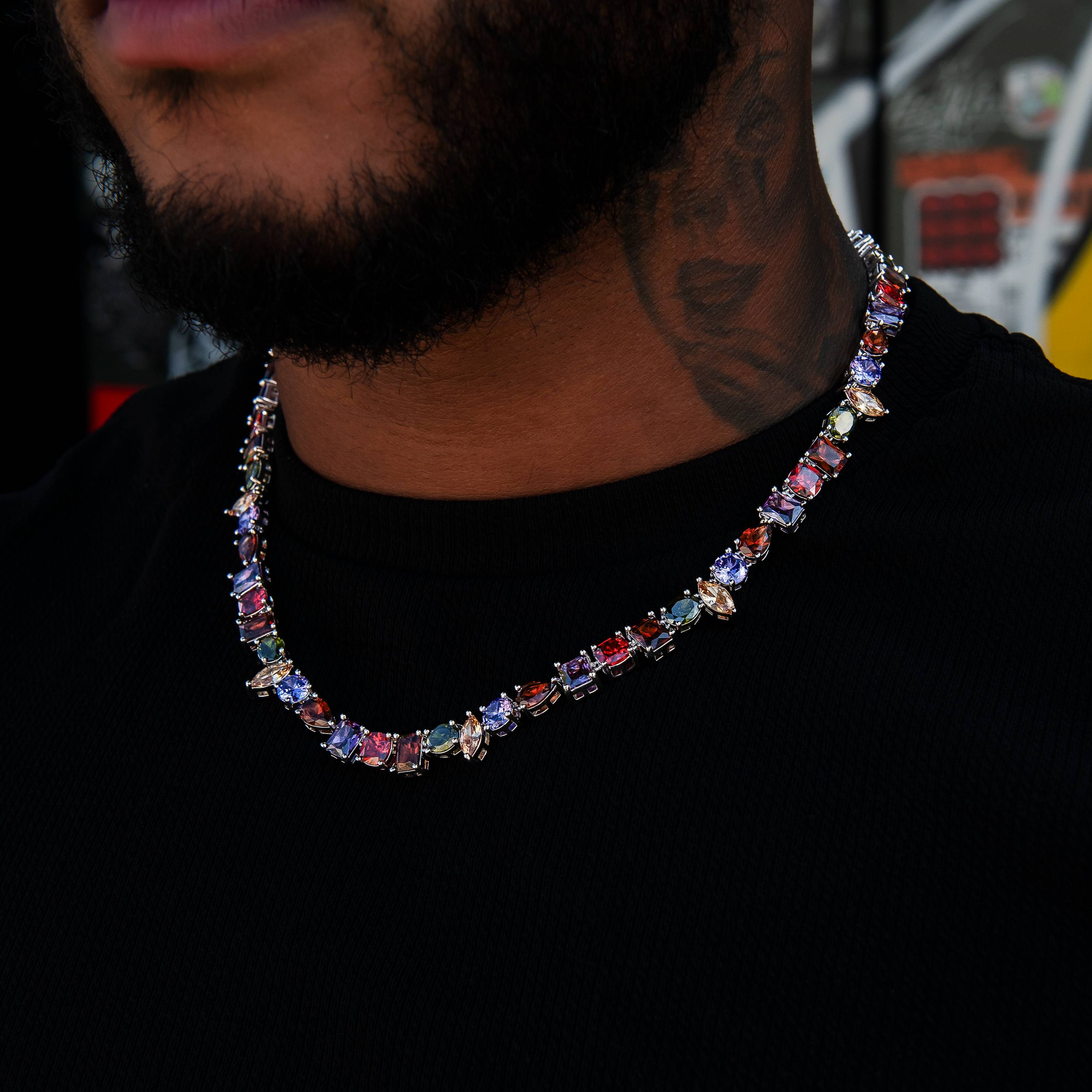 Floating Orange Mulicolor Stone Necklace in White Gold