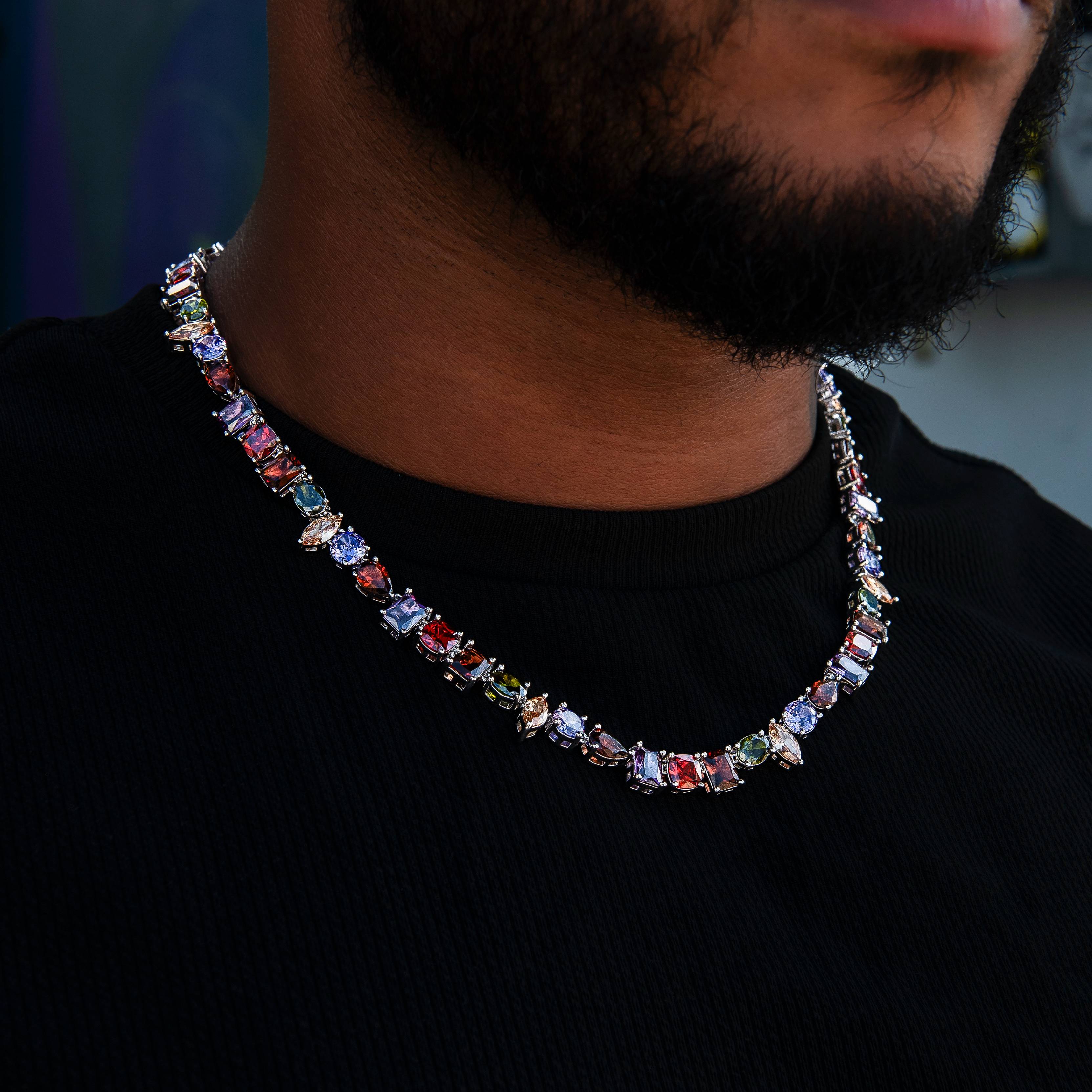 Floating Orange Mulicolor Stone Necklace in White Gold