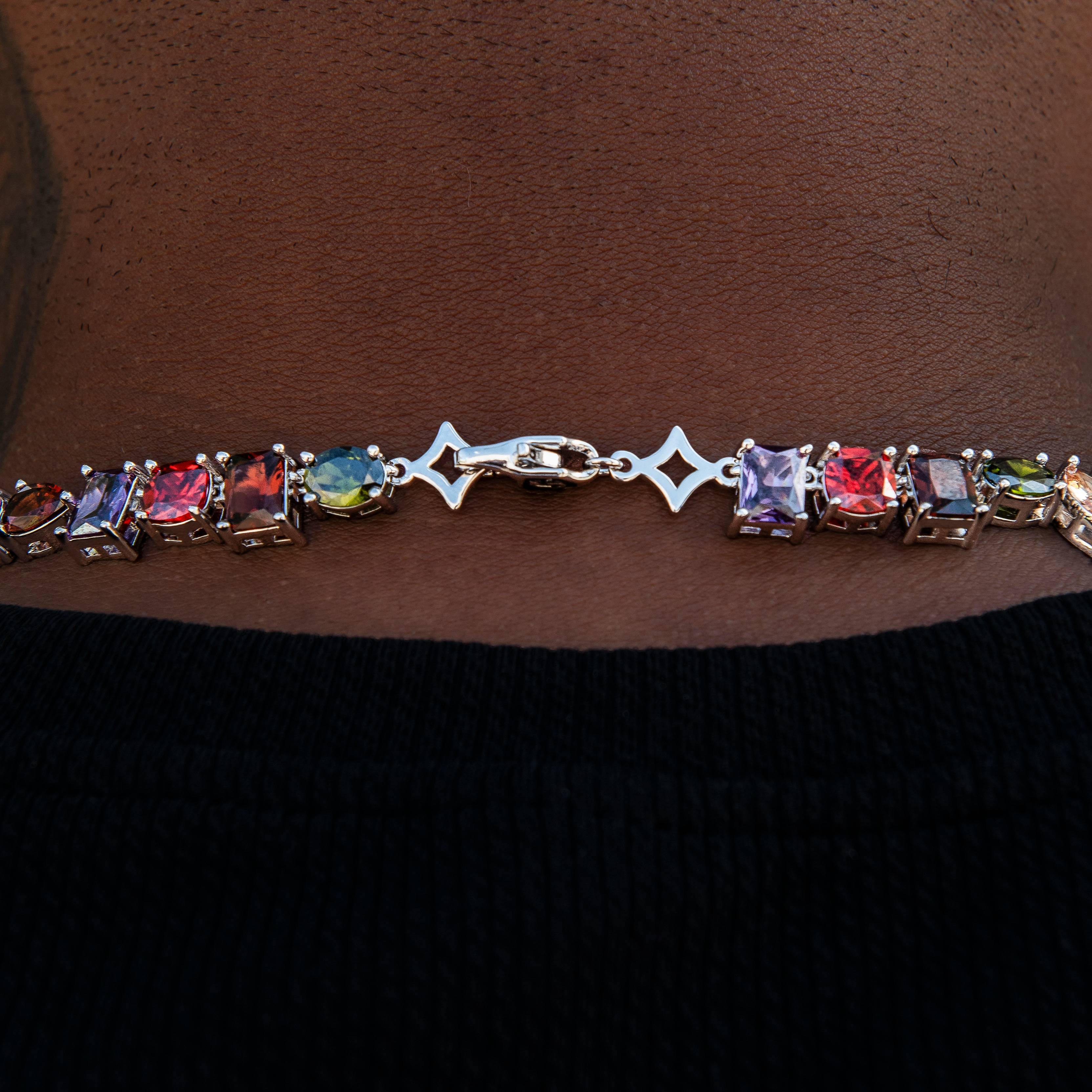 Floating Orange Mulicolor Stone Necklace in White Gold