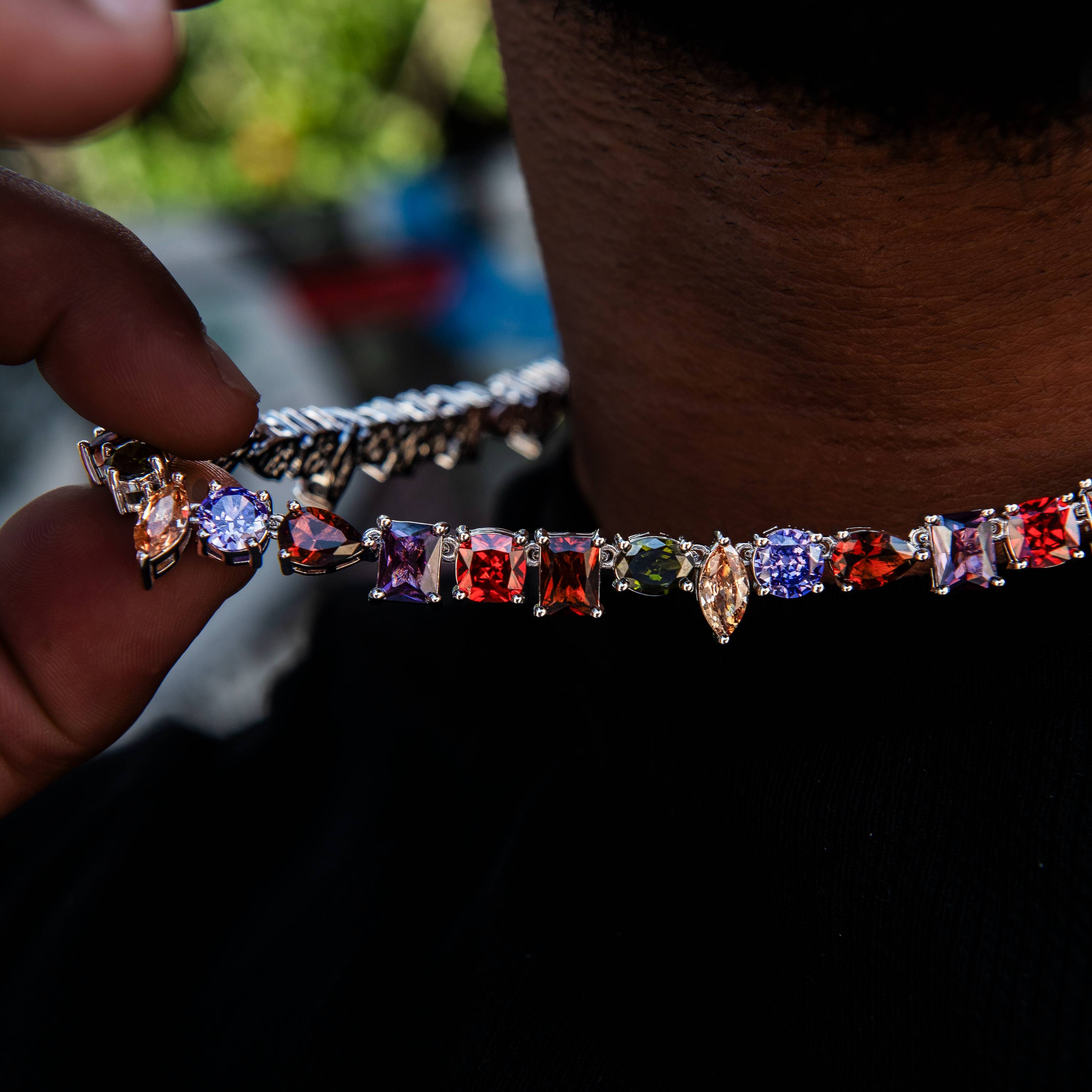 Floating Orange Mulicolor Stone Necklace in White Gold