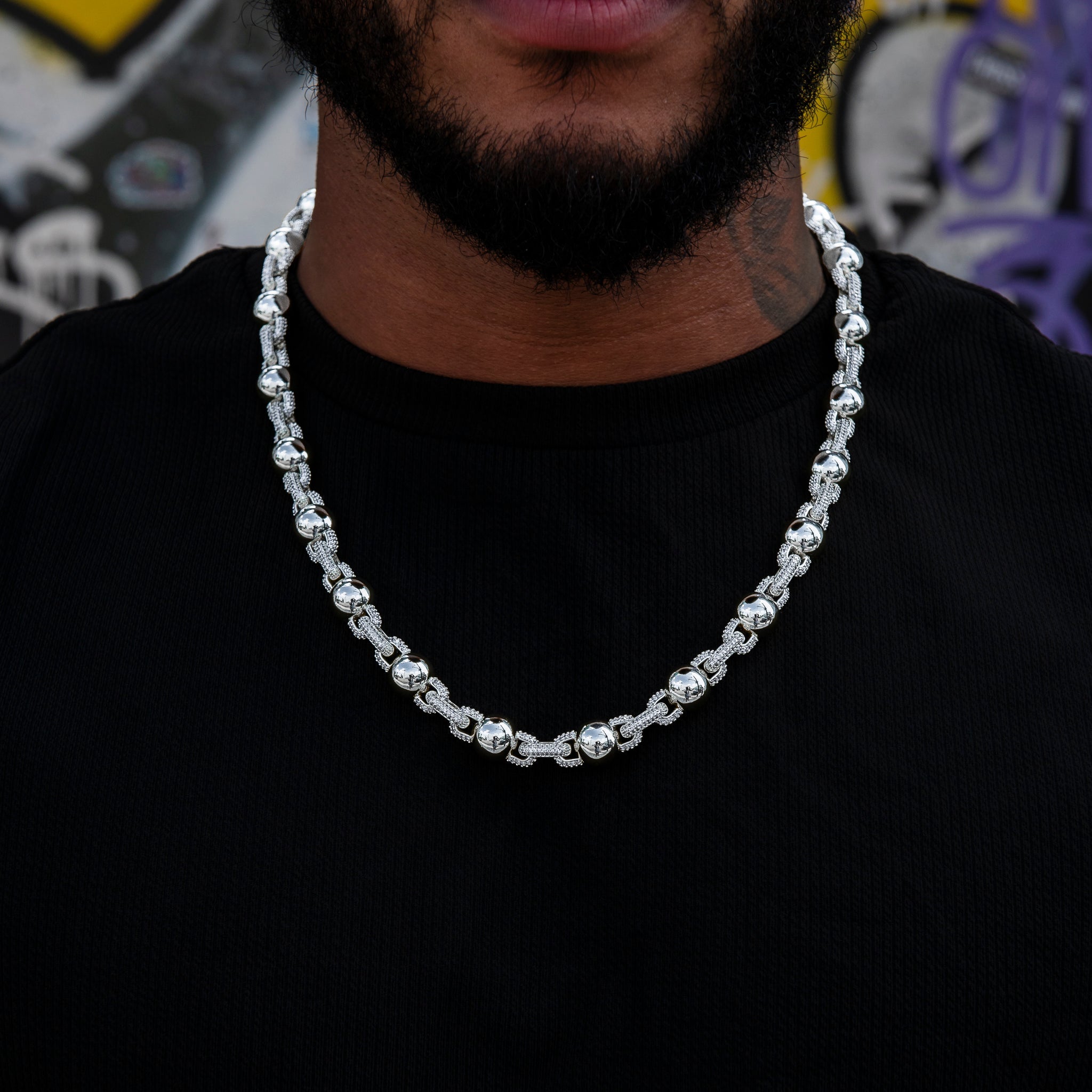 10MM Iced Plain Ball Chain in White Gold