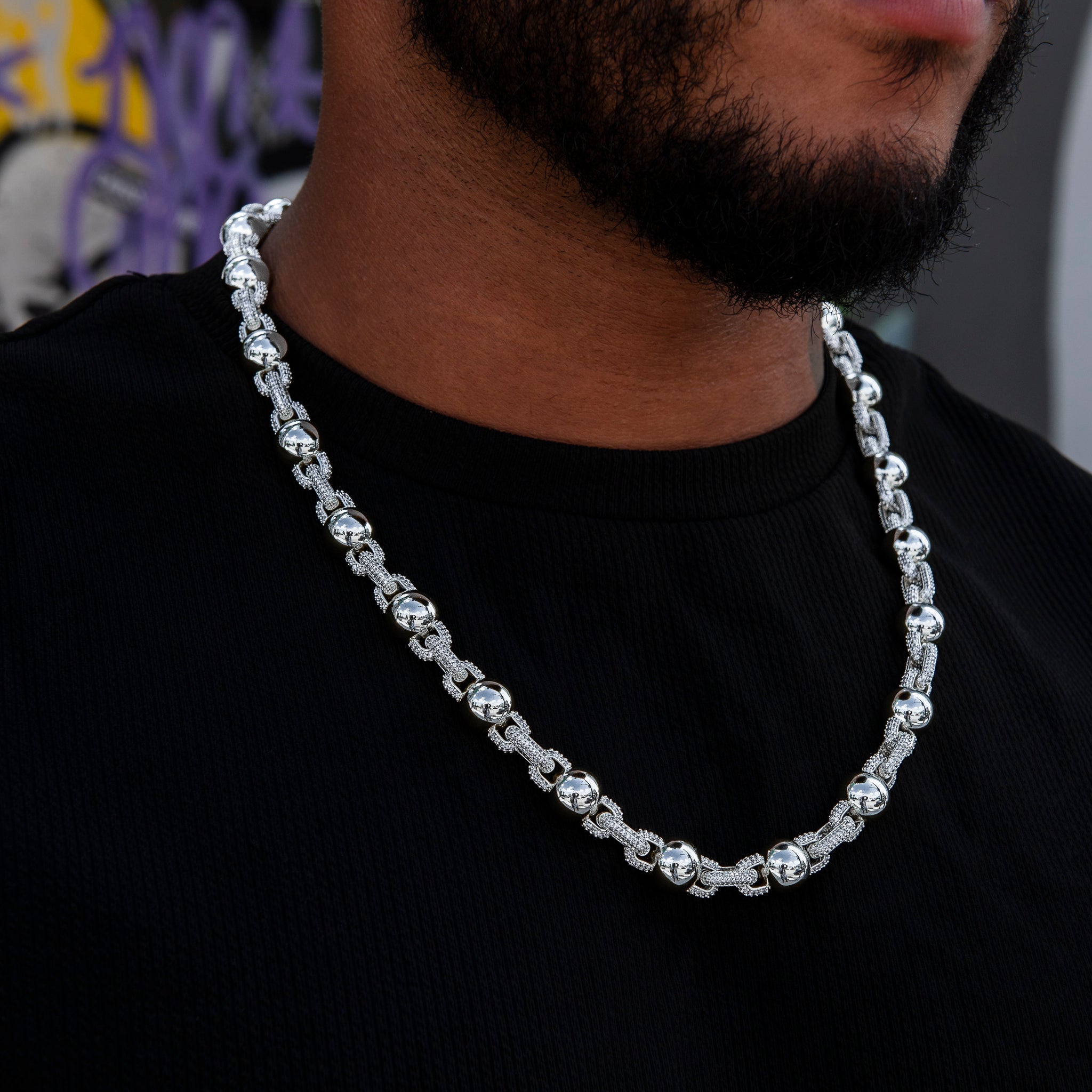 10MM Iced Plain Ball Chain in White Gold